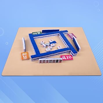 Chinese 1.25 (32MM) Small Royal Azure Mahjong Set with Blue Vinyl Case | 152 Melamine Tiles (144 + 8 Blank), Includes Dice, Wind Indicator, Chips & Mat, Collector's Edition