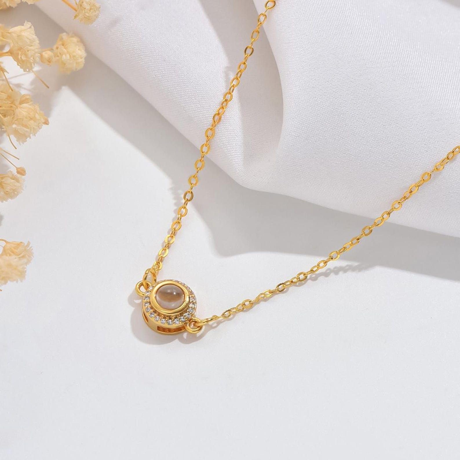 Rotondo perlina proiezione foto collana argento sterling 925 Projection gioielli per le donne Immagine personalizzata Compleanno fatto a mano personalizzato