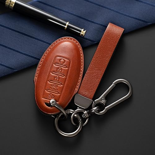 Miniatura 2 de Funda de cuero para llavero Nissan Altima Armada Pathfinder Rogue Sport Sentra Versa Murano Infiniti Q50 Q60 QX50 QX60 QX80 QX70 accesorios