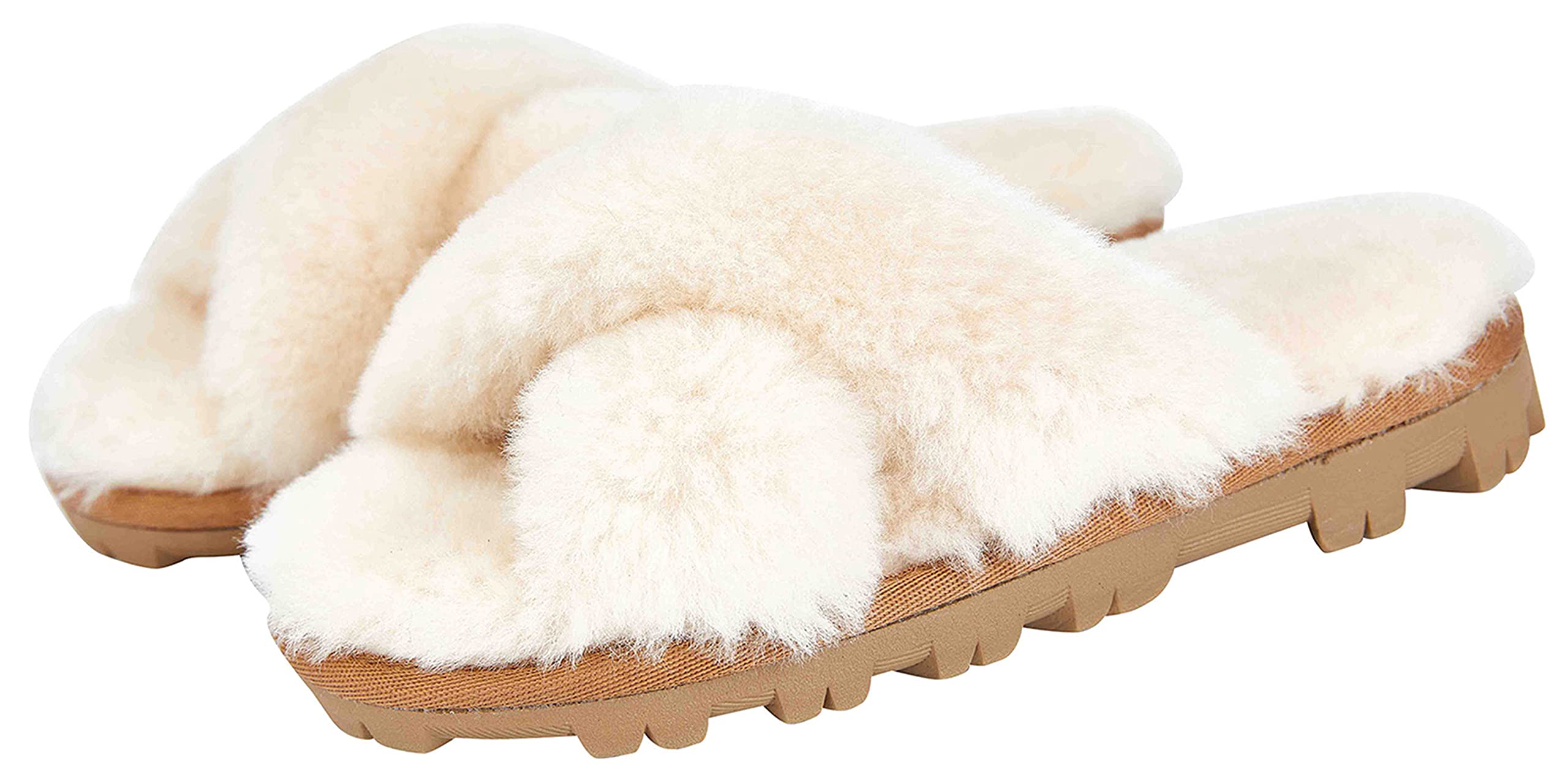 Womens Cross Band Fluffy Fuzzette Slippers
