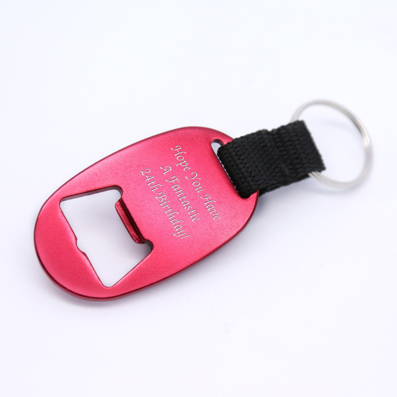 County Engraving Red Personalised Aluminium Bottle Opener Keyring Gift Engraved With Any Message (Red) - Enter Your Own Custom Text