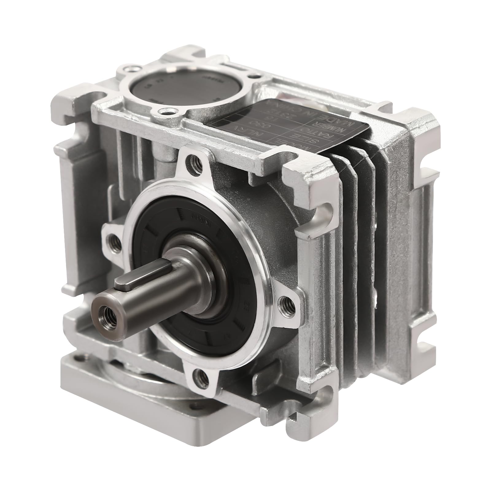 Reductor de engranaje helicoidal con brida cuadrada, relación 15:1, 0-1500 rpm, carcasa de aluminio