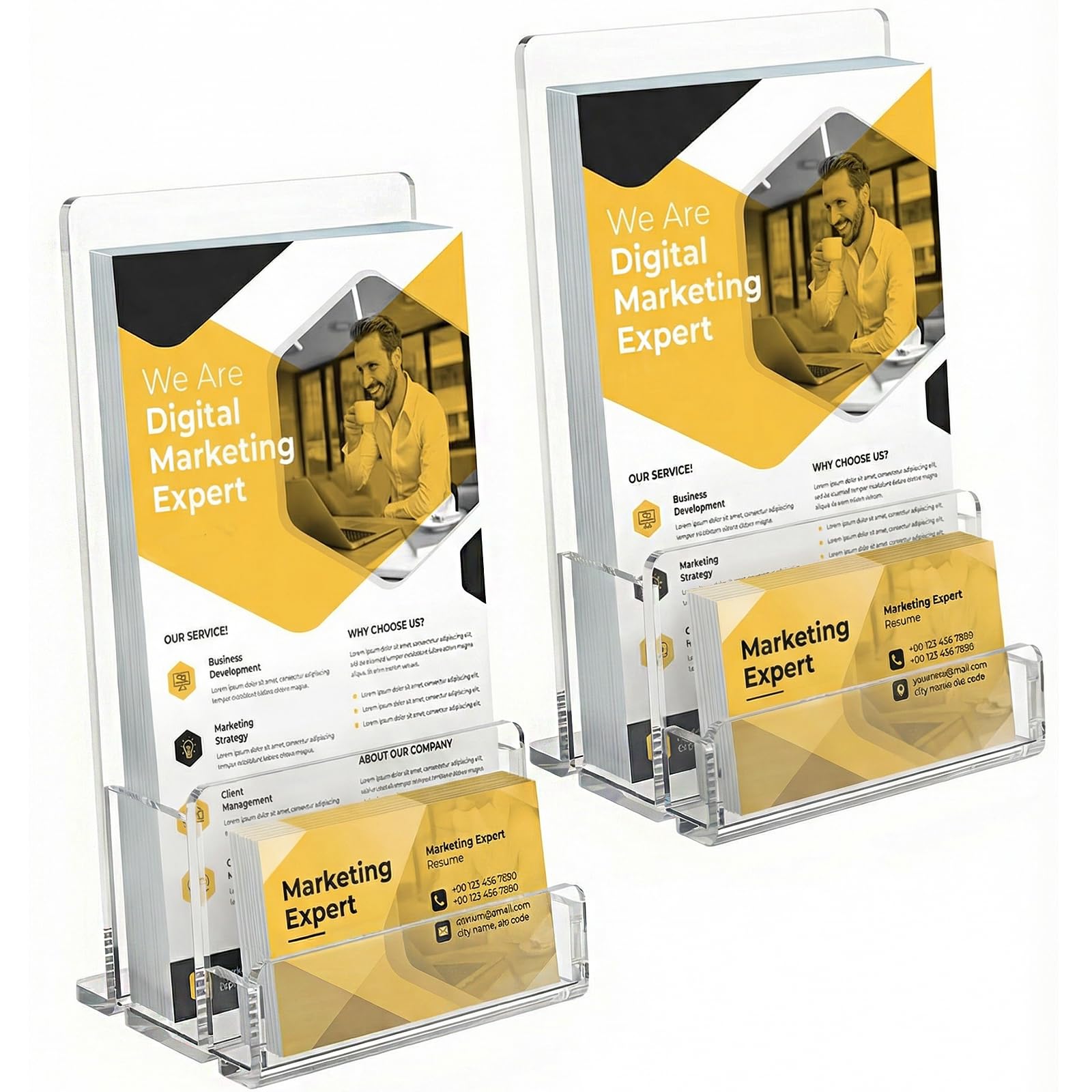 Porte-brochures A5 acrylique transparent lot de 2 avec fente pour cartes de visite support autonome