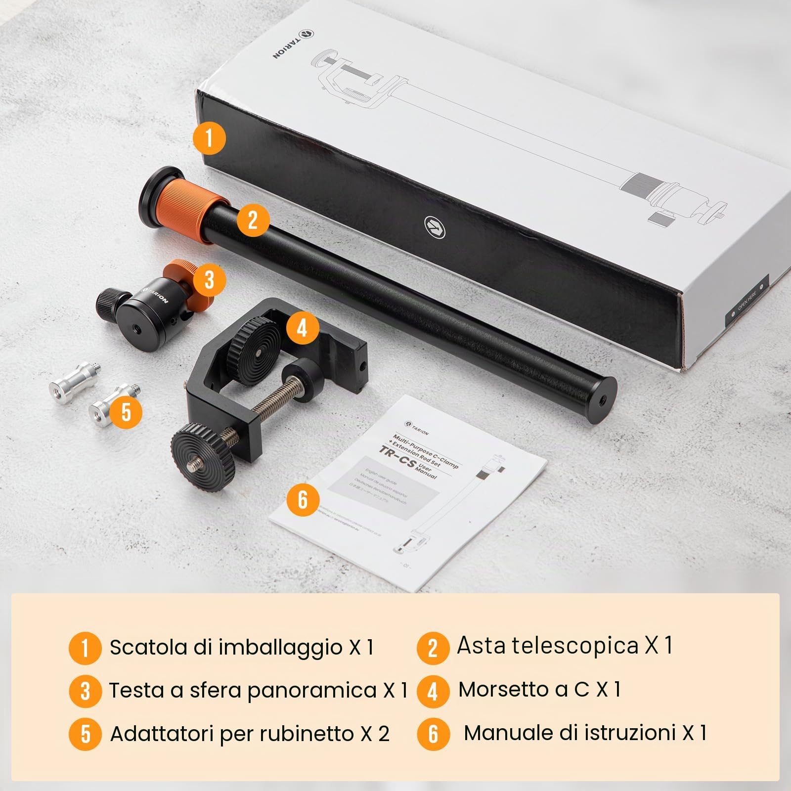 TARION C Supporto a morsetto Supporto da scrivania per fotocamera con testa a sfera e asta di prolunga regolabile da 33-60 cm per Vlogging Live Stream Photo Studio Light Photography Filming(TR-CS)