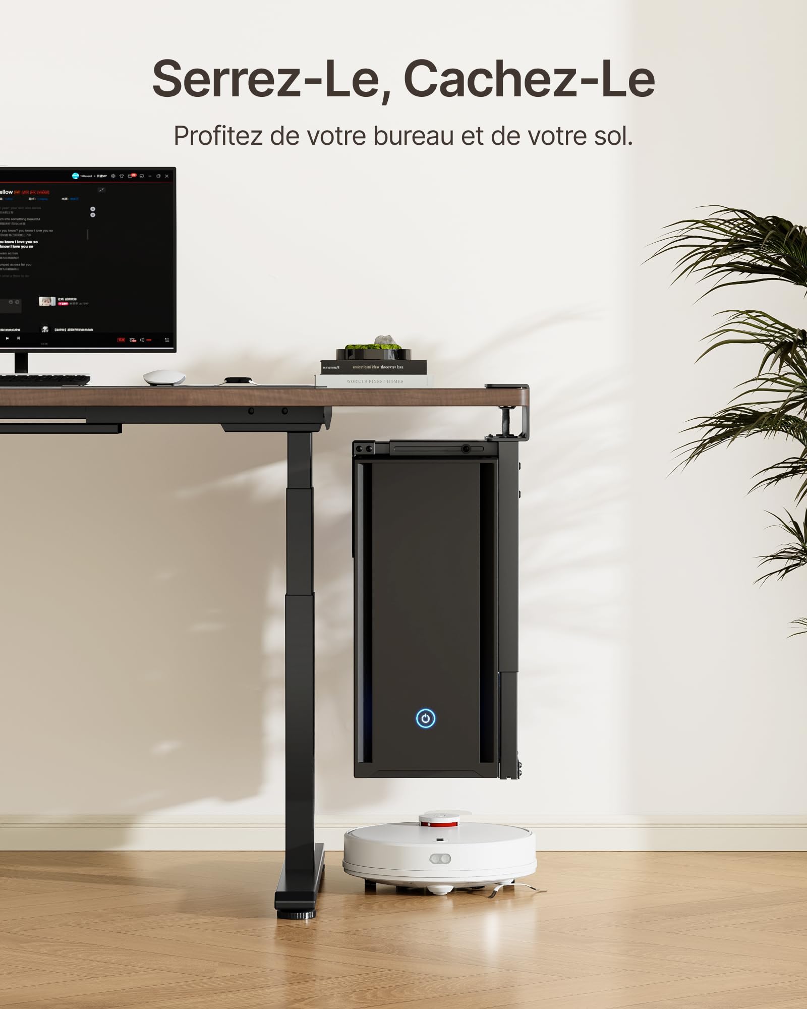 monTEK Support PC Robuste de 30 kg à Monter sous Bureau, sans perçage, Noir | support PC réglable avec coussin de protection, hauteur de 16,1 à 25,6 pouces, parfait pour bureau, maison, salle de classe