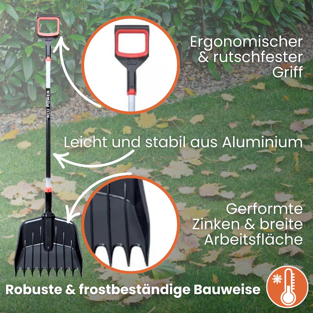 Pala rastrello 2 in 1, attrezzi da giardino, paletta da giardino, raccoglifoglie con manico in alluminio, lunghezza totale 149 cm, per raccogliere foglie e rifiuti da giardino, per laghetto e cortile