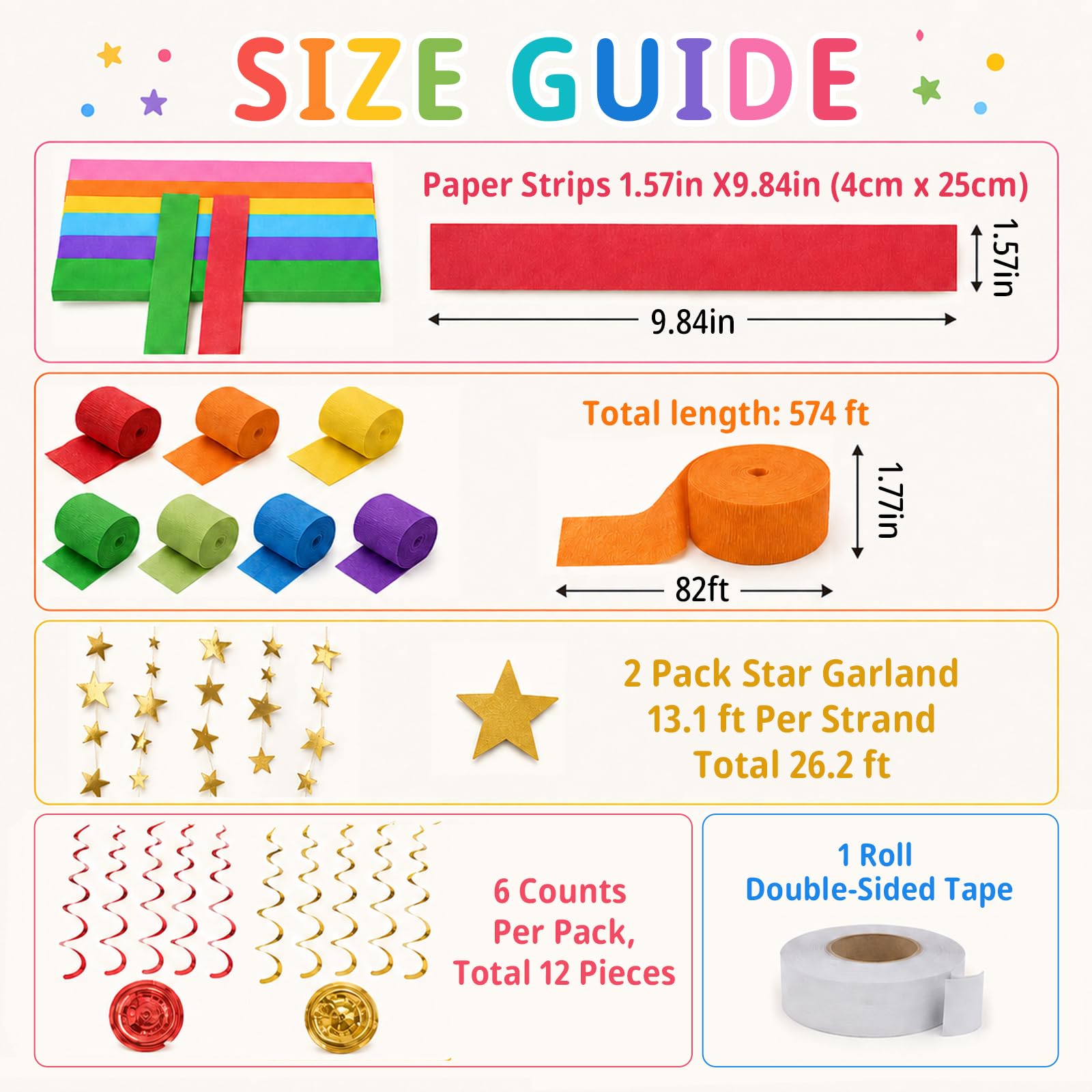 Kit de 600 tiras de cadena de papel con guirnalda de estrellas para fiestas