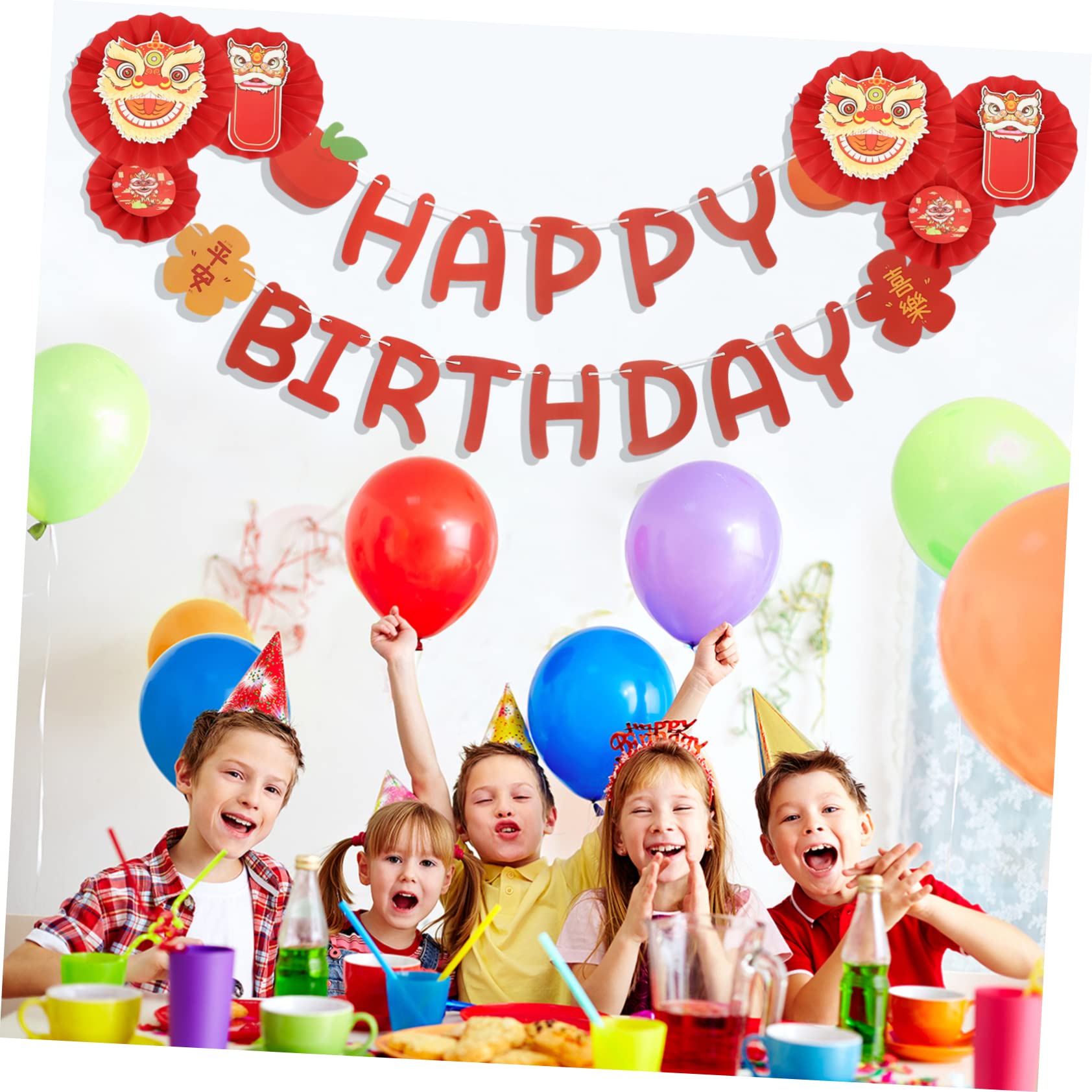 Ciieeo 5 Juegos conjunto de de danza del decoración de letras pancarta de cumpleaños decoración fiesta pancarta cumpleaños feliz banner estilo chino Papel rojo