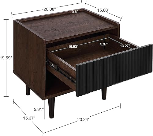 Miniatura 3 de Manhattan Comfort Duane Moderna mesita de noche acanalada, mesita de noche con cajón de extensión completa y estante abierto, muebles industriales