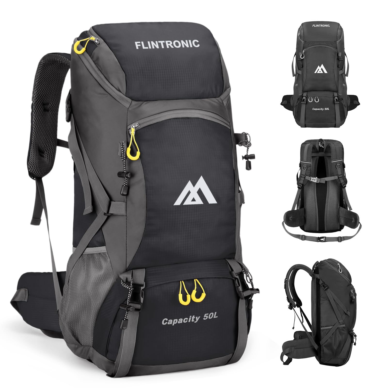 flintronic 50L Backpack, Ultra Lightweight Large Capacity Hiking Backpack, Waterproof Foldable Rucksack for Men Women Hiking Travelling Camping Outdoor Sports (Black)