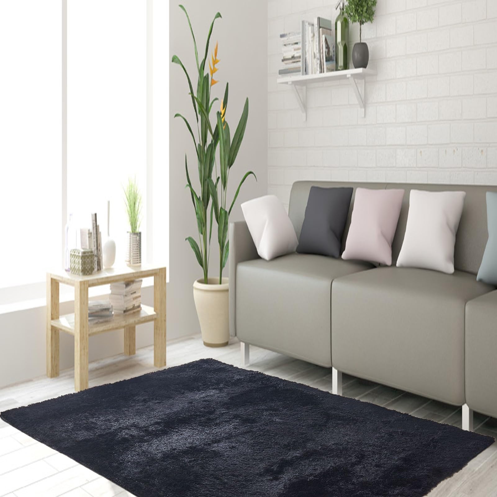 Alfombra Salon Pelo Largo 40 x 300 cm Diferentes Tamaños Alfombra de Pelo Largo para Sala de Estar sin Pérdida de Cabello para Salón Dormitorio Baño Sofá Silla Cojín, Negro