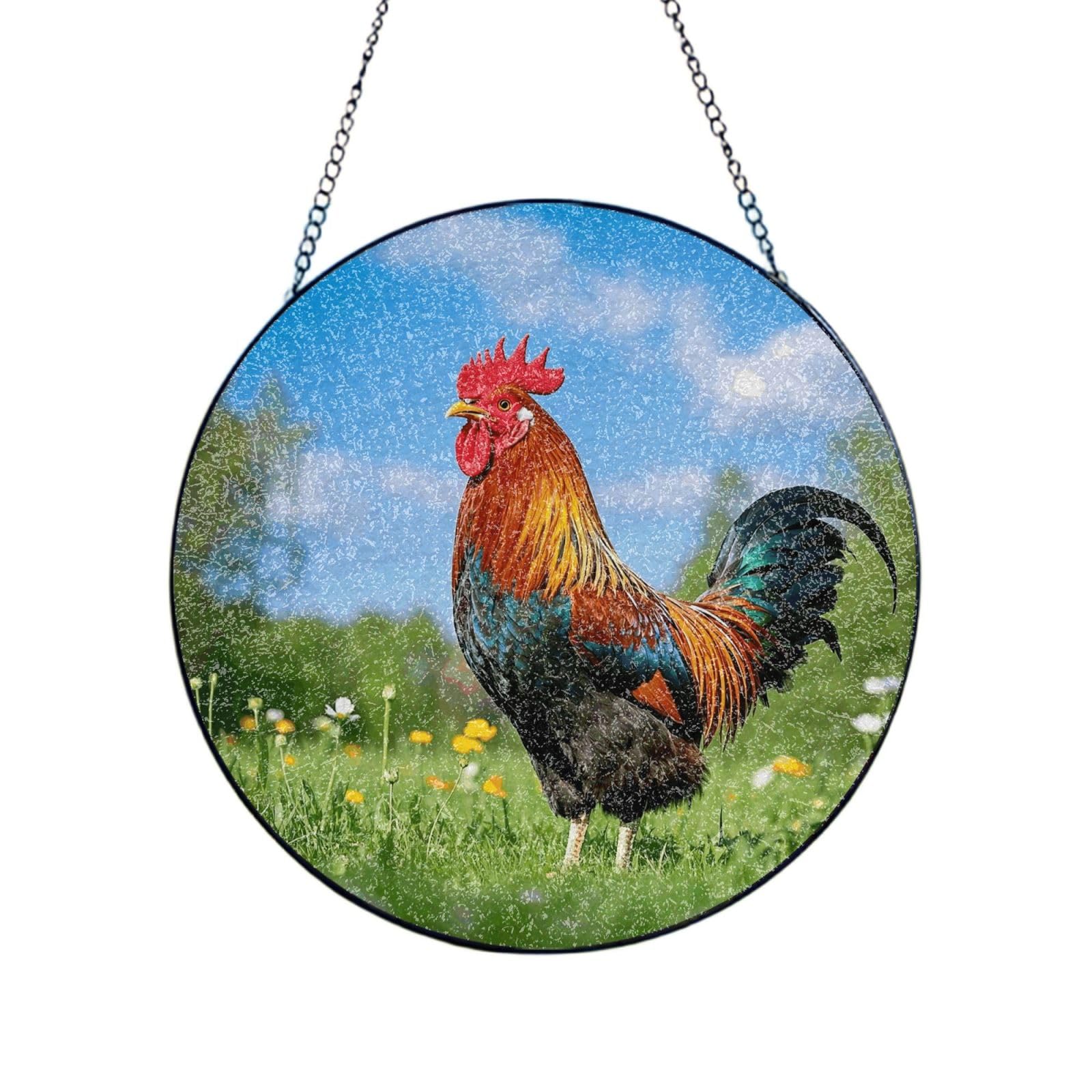Stained Glass Window Hanging Rooster Sun Catchers Indoor Outdoor Decor Window Suncatcher Door Garden Sunroom Sun Catcher Home Decor Birthday Christmas for Mom Men