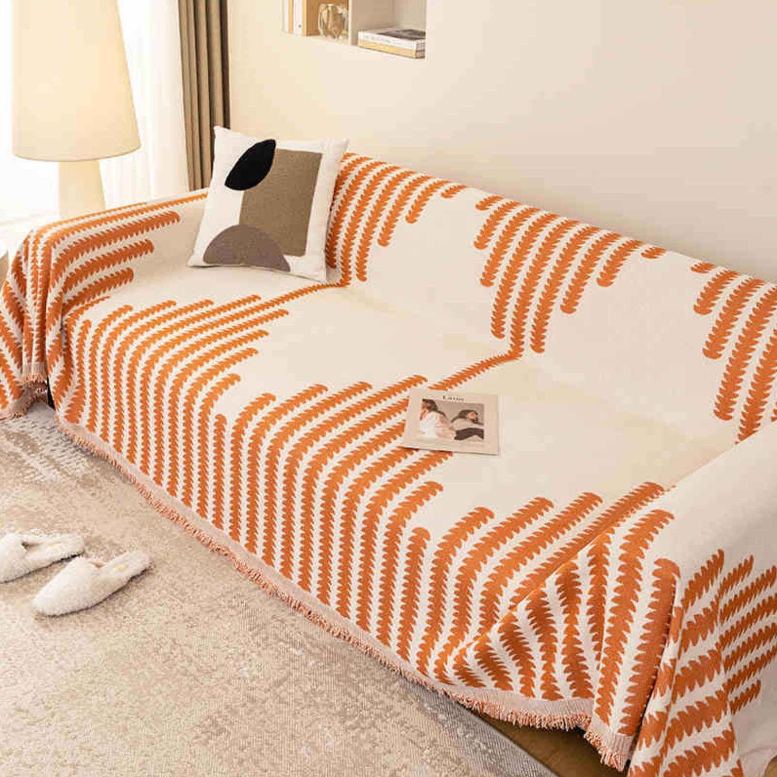 Uoxhfdh Orange Reversible Chenille Sofa Cover L-Shaped Pet Protector All-Season Slipcover(180X380cm)