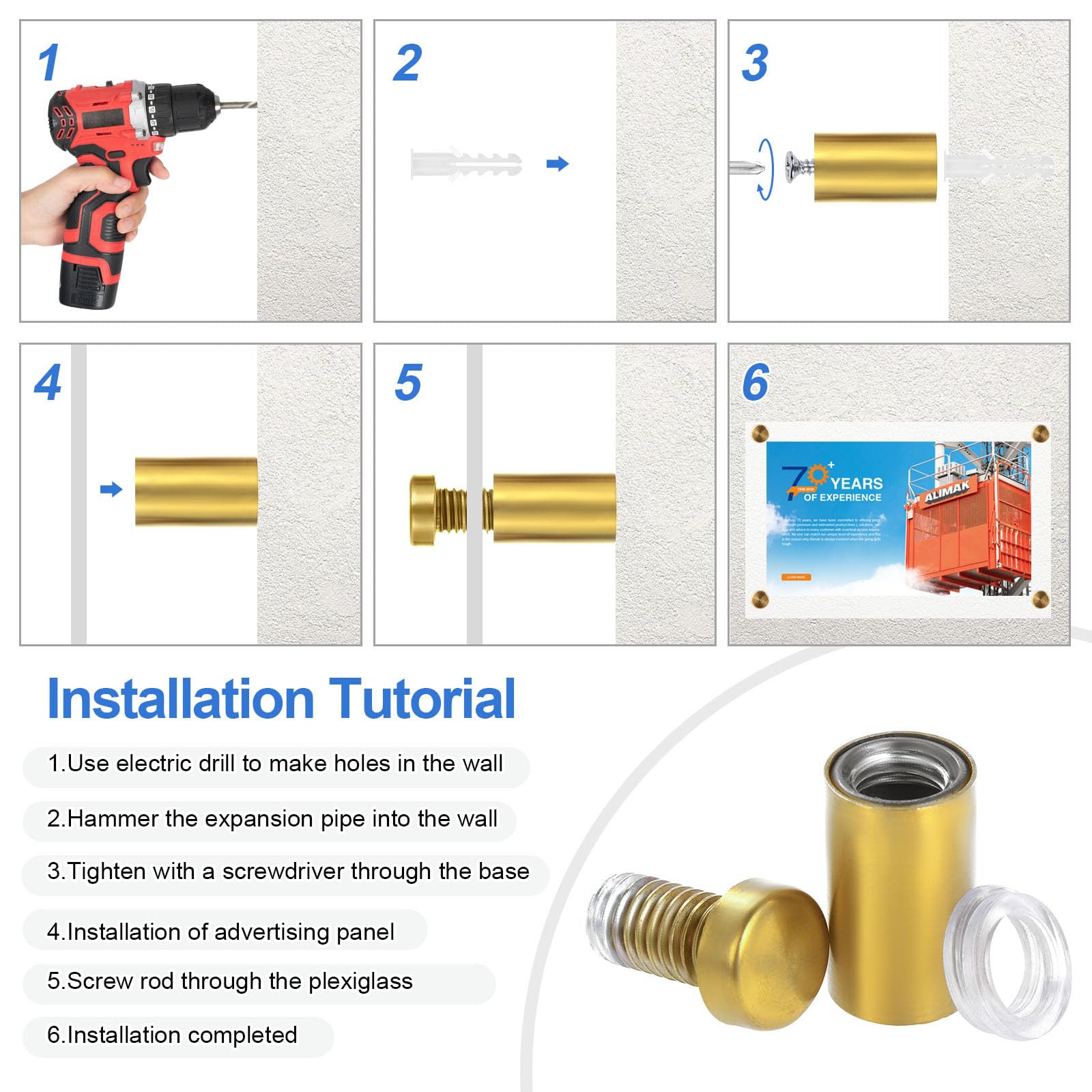 16 Viti Pubblicitarie In Acciaio Inox - Distanziatori Vetro Con Gomma, 16x25mm - Foto 6