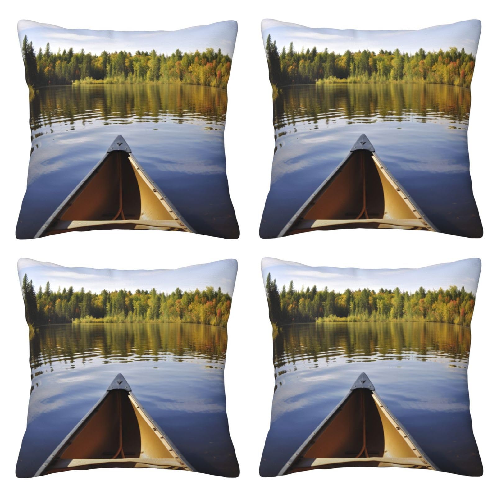 Canoe on Lake Throw Pillow Cases 4 Pack Square Pillowcases Super Soft Pillow Protectors With Zipper for Couch Livingroom Sofa Bed Office Car,45x45 CM