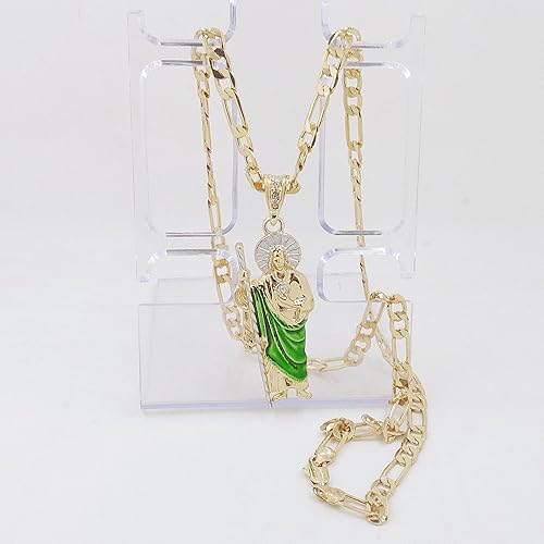 Miniatura 5 de ABAIHSMOON San Judas - Collar de tadeo, collar de San Judas verde, collar de San Judas Tadeo chapado en oro de 14 quilates