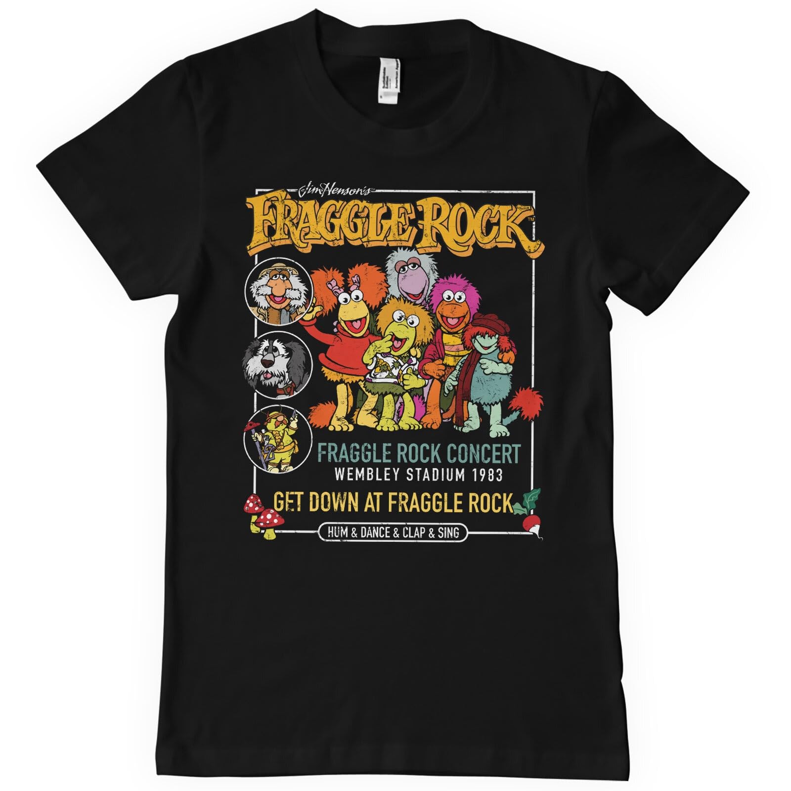 Fraggle Rock Men's Black Officially Licensed Concert T-Shirt (Black), XX-Large