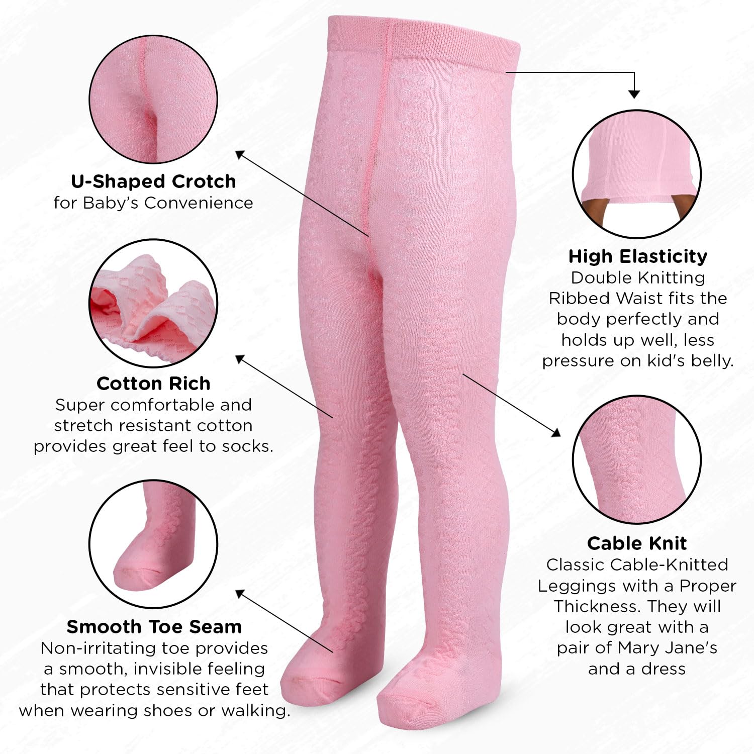Mee Mee Baby Stockings | Unisex Lights | Full Length | 100% Cotton |Stretchable| Snug Fit |Unisex Stockings | Pk of 2-BLACK_PINK (3-4 YRS) - Image 4 thumbnail