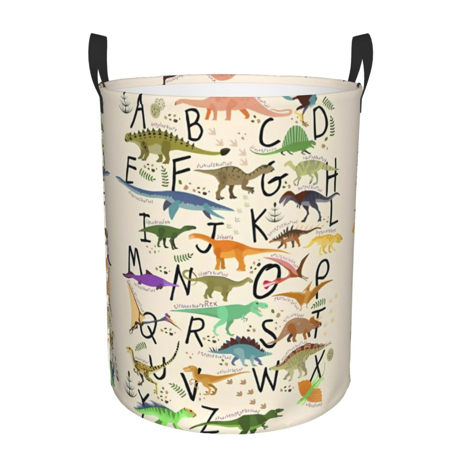 M Collapsible Stylish Learning Alphabets with Dinosaurs Print Circular Hamper Round