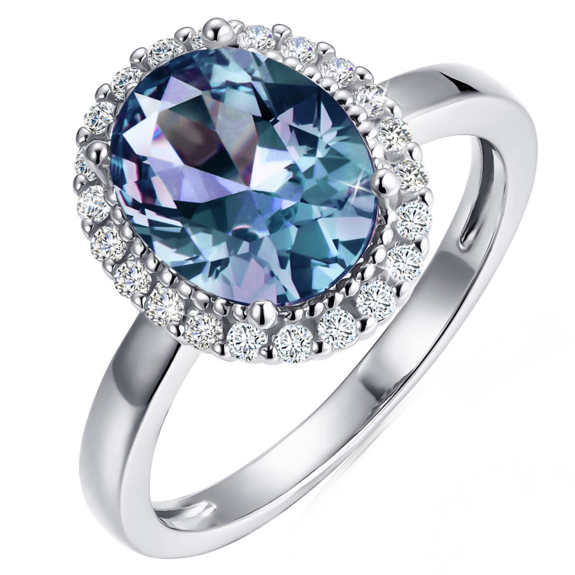 VEMAZAColor Change Alexandrite Ring 925 Sterling Silver June Birthstone Oval Kite Round Pear Shape Halo Cocktail Statement Engagement Ring Vintage Solitaire Three Stone Trilogy Lab Created Alexandrite Rings for Women