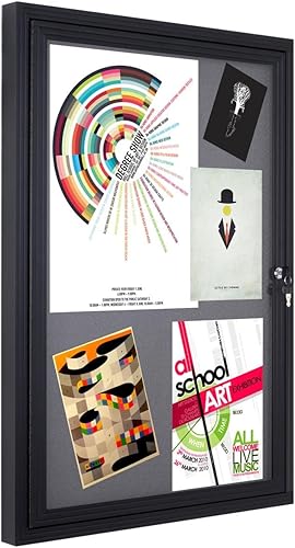 Miniatura 4 de Tablero de corcho de tela para montaje en pared, tablero de mensajes cerrado de 24 x 36 pulgadas con bisagras, puerta abatible abierta, tela gris y