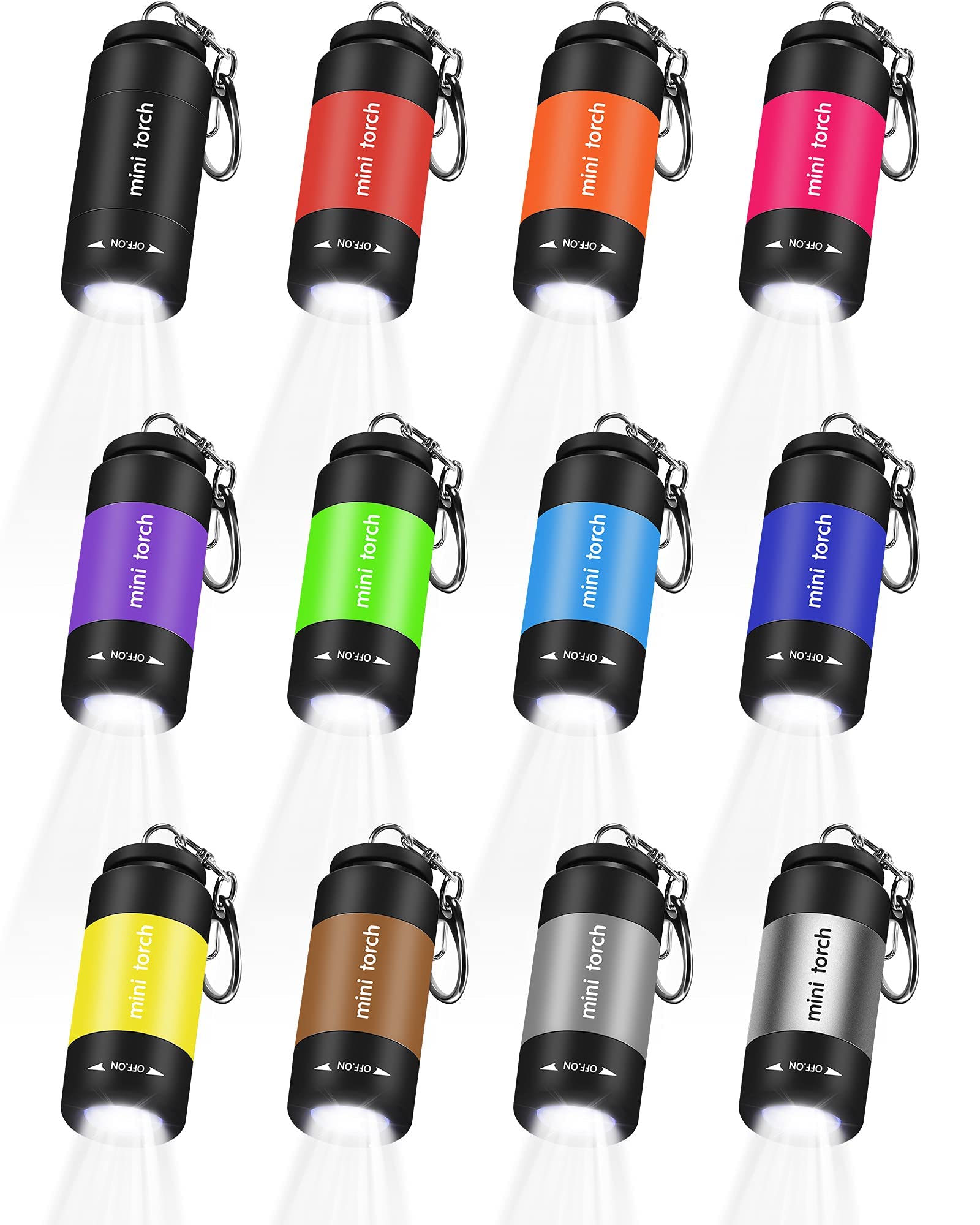 NALACAL 12 Pieces Mini Keychain Flashlight, USB Torch Rechargeable Colorful LED Flashlight High-Powered Keychain Lamp (White Light)