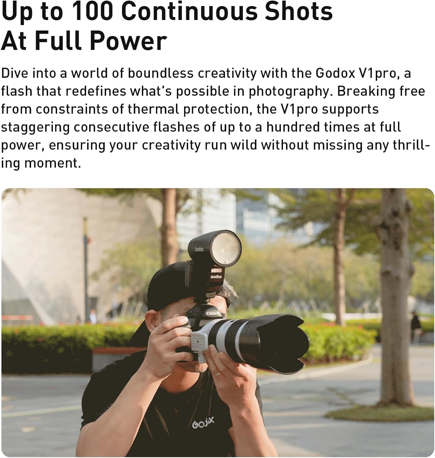 Godox V1Pro N Flash Speedlite V1 Pro-N per fotocamera 2.4G Wireless + 1/8000s HSS + Tempo di riciclo 1.3s + Modalità flash M/TTL + Sub-flash rimovibile Speedlite