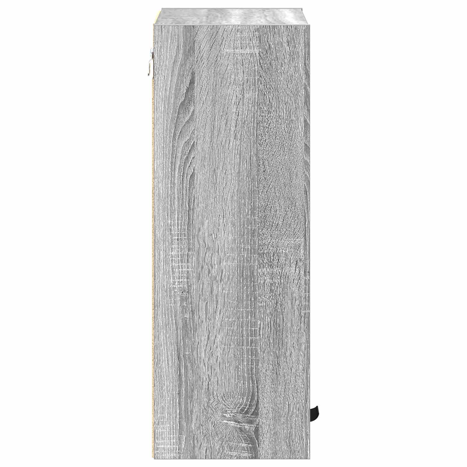Fengshui Mueble de baño montado en la pared, gris, 39 x 23,5 x 65 cm | Hecho de material de madera, puertas con bisagras, asas de barra negras, ahorra espacio