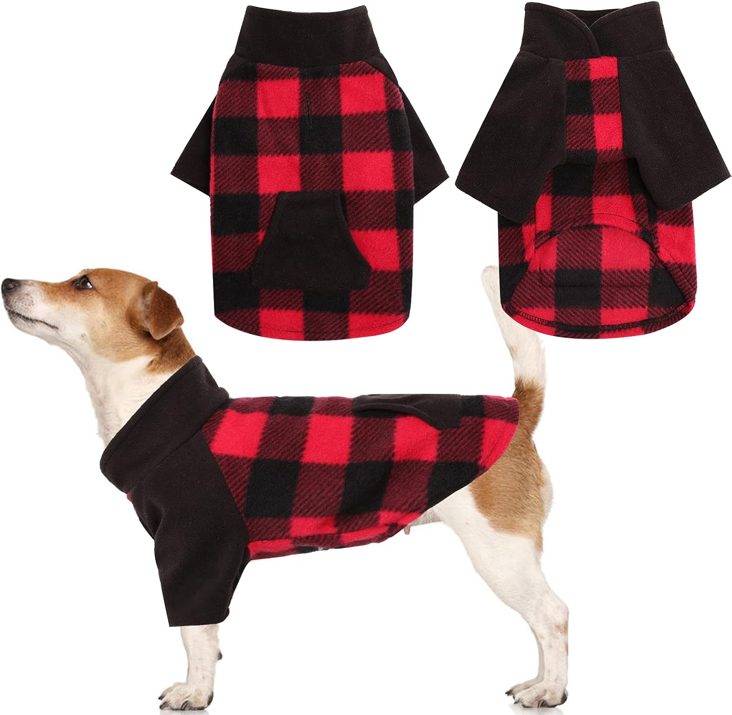 Dog Plaid Shirt Coat, Pet Winter Clothes with Snack Bag on Back, Warm and Lightweight Pullover Onesies Apparel with Leash Hole Cozy…