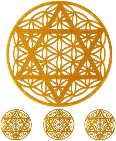 Amazon 六芒星 ヘキサグラム ダビデの星 魔法陣 神聖幾何学 金属ステッカー シール 35mm スマホサイズ４枚セット フラワーオブライフ 生命の花 生命の木 Flower Of Life 六芒星 4 シール ステッカー おもちゃ
