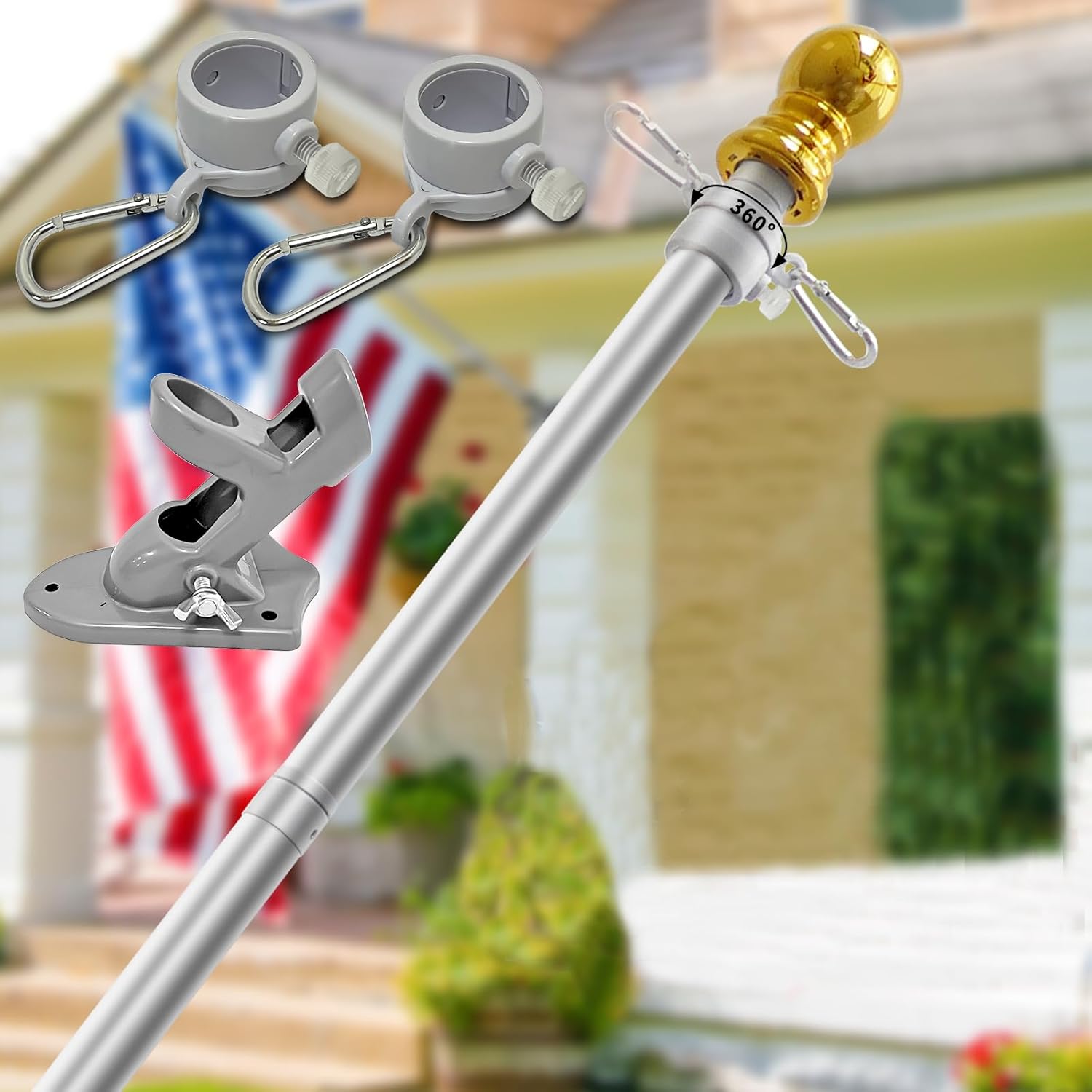 iElyiEsy 6FT Flag Pole, Flag Pole Holder for Outside House