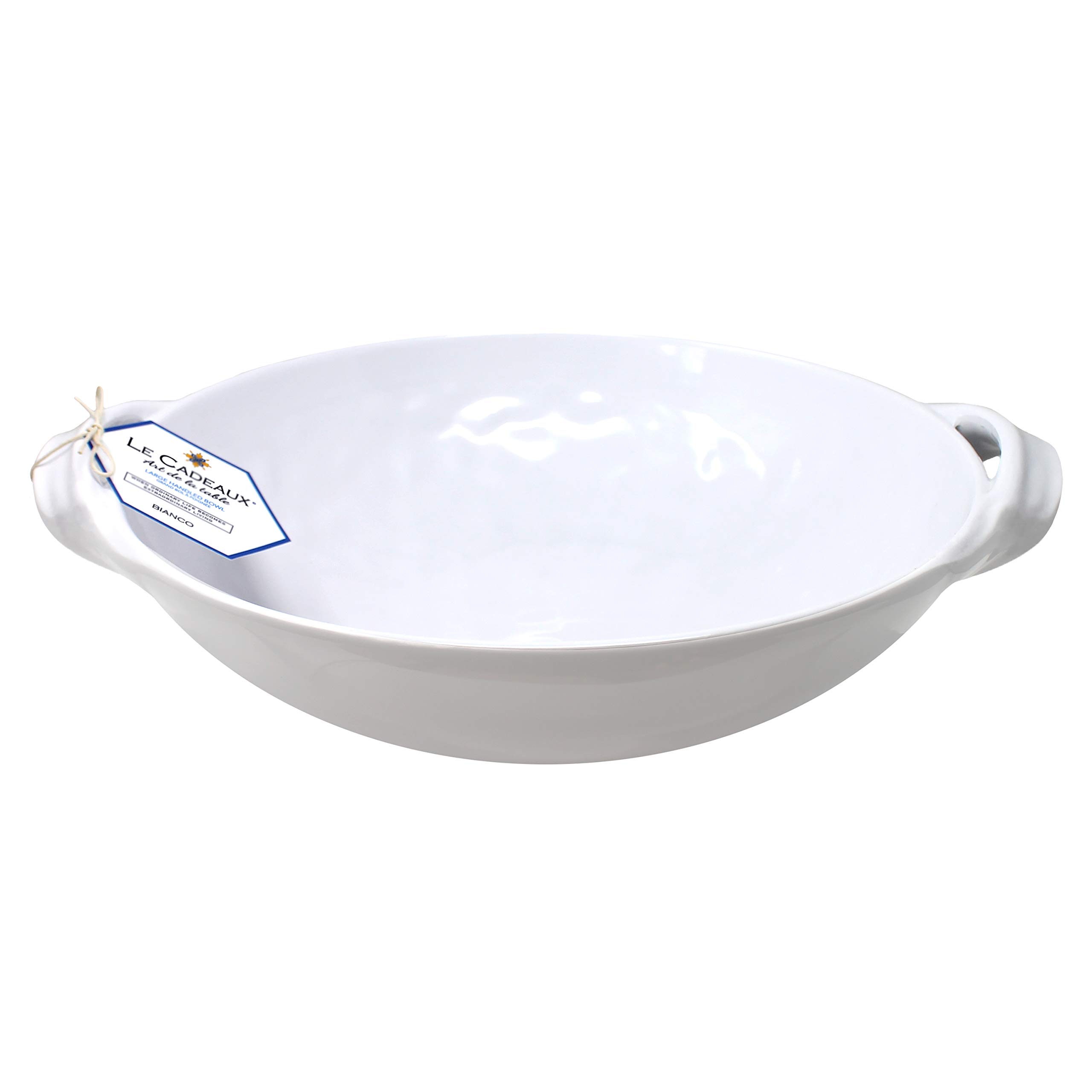 Le Cadeaux Melamine 13 inch Two Handled Serving Bowl, Bianco