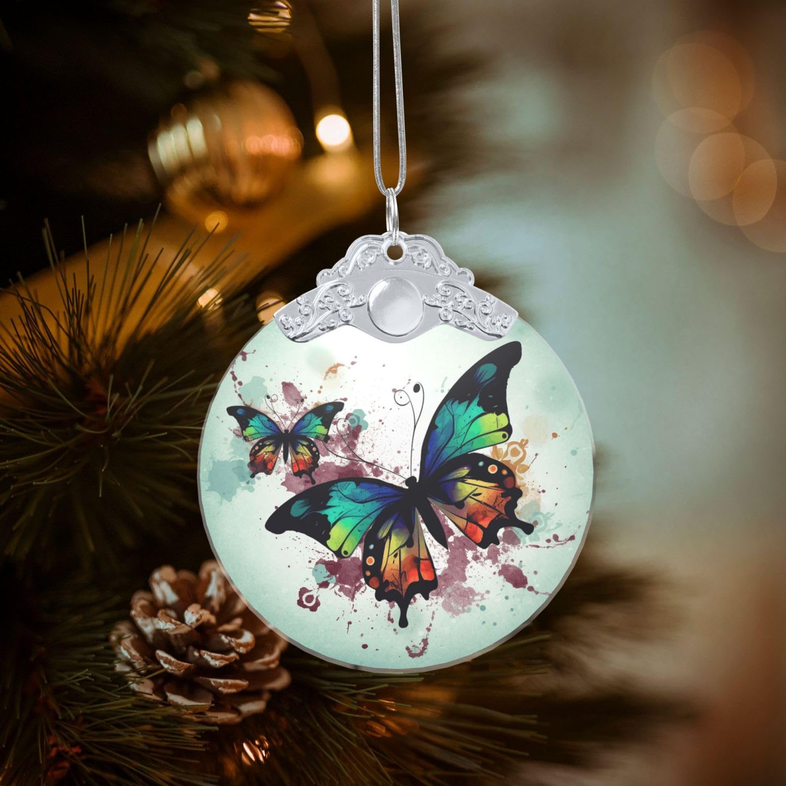 Crystal Christmas Ornaments for Christmas Tree Decoration Hanging Artistic Butterfly Ornament with Gold Ribbon Crafts Round Pendant for Keepsake Gifts Glass Xmas Decor Party Supplies