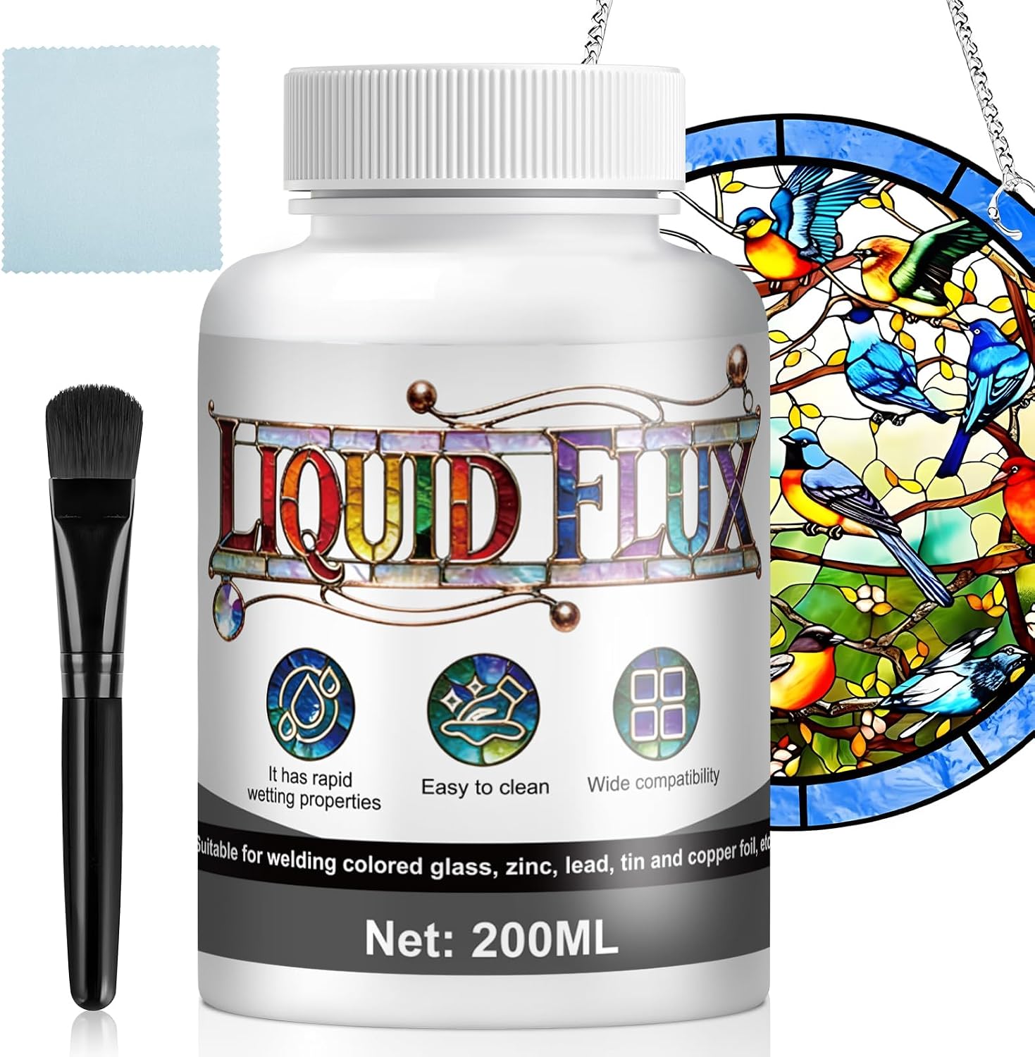 Liquid Solder Flux, Flux for Stained Glass Soldering, Water-Soluble Formula | Electrical Solder Repair, Compatible with Metals Ssuch As Copper, Zinc and Lead for Colored Glass Welding