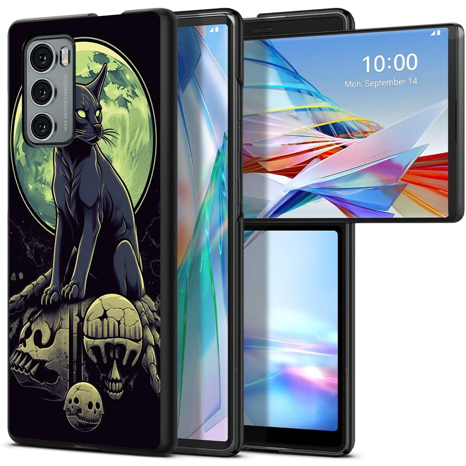 Skeleton Cat Moon for LG Wing 5G 6.8" Phone Case, Slim Phone Case for LG Wing (2020), Hard PC Shookproof Wireless Charging Men/Women Cover for LG Wing 5G