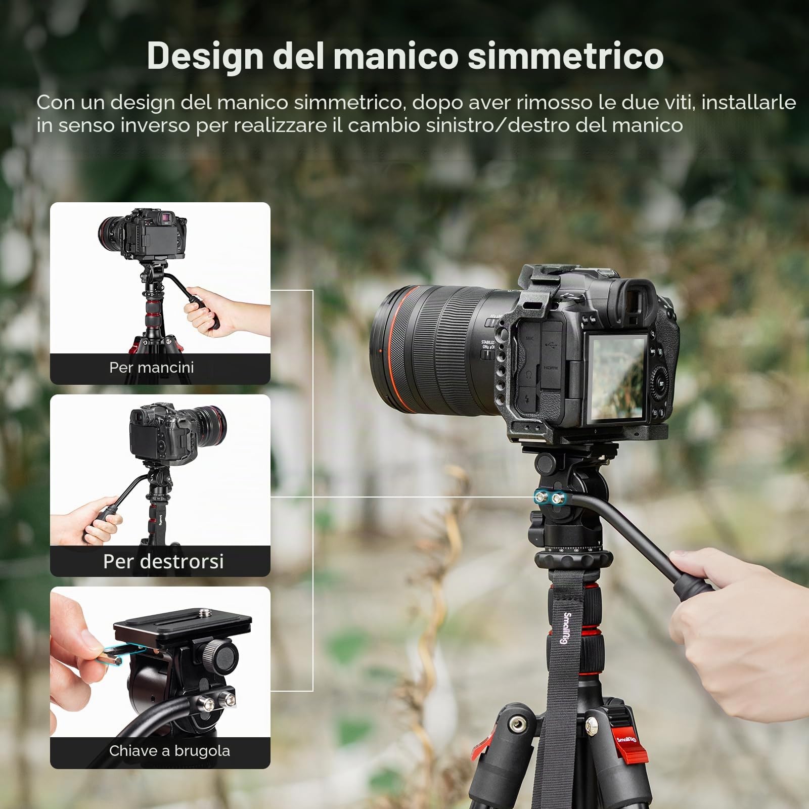 SMALLRIG Treppiede Testa Fluida Testa Pan-Tilt CH10 con Piastra a Sgancio Rapido per Arca Swiss, Carico Utile 3KG per Videocamere Compatte e Fotocamere DSLR - 3259B