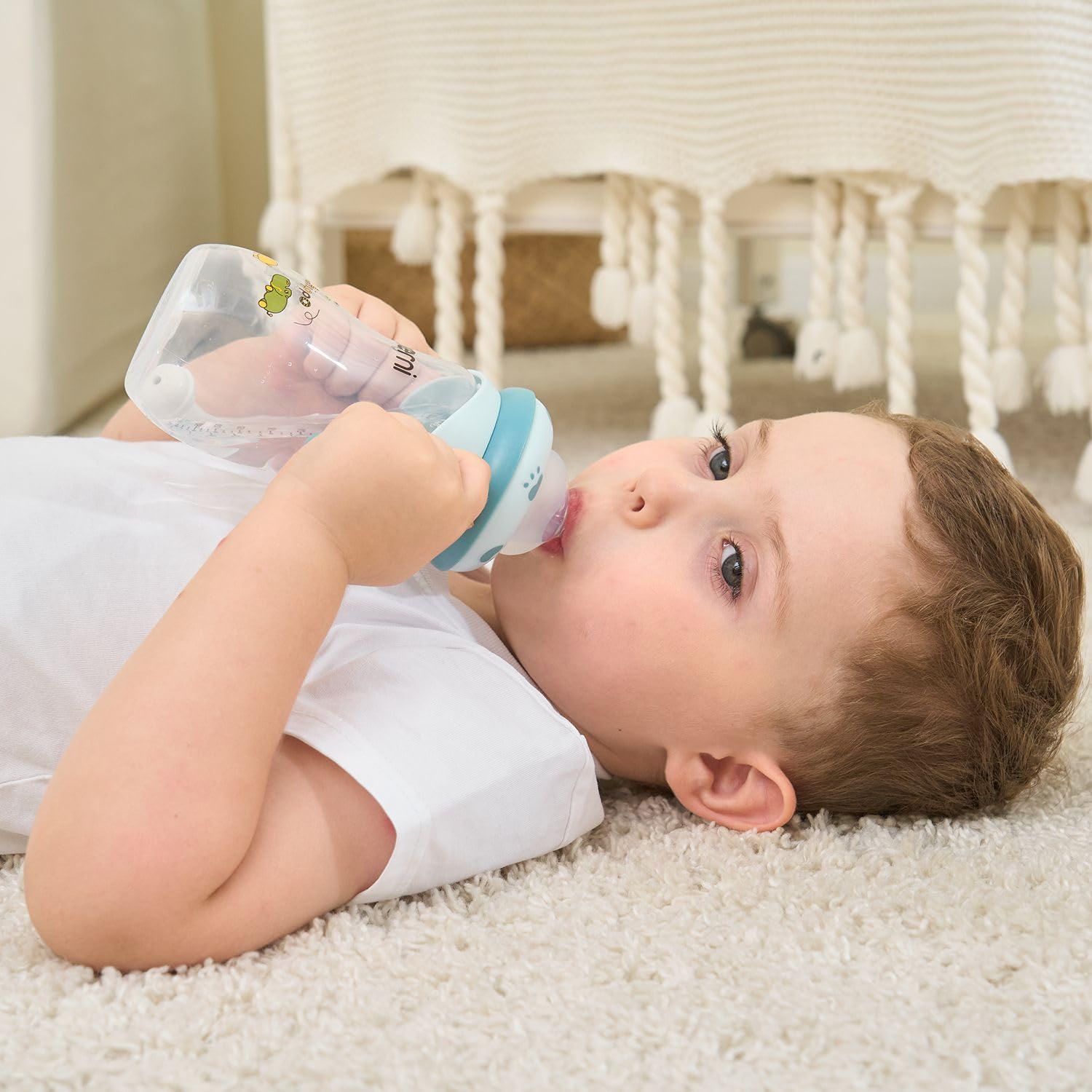 Oberni Biberon 330 ml, cannuccia ponderata, bottiglia per latte per bambini con tettarella variabile (misura +), a partire da 12 mesi, colore: rosa/2 pezzi