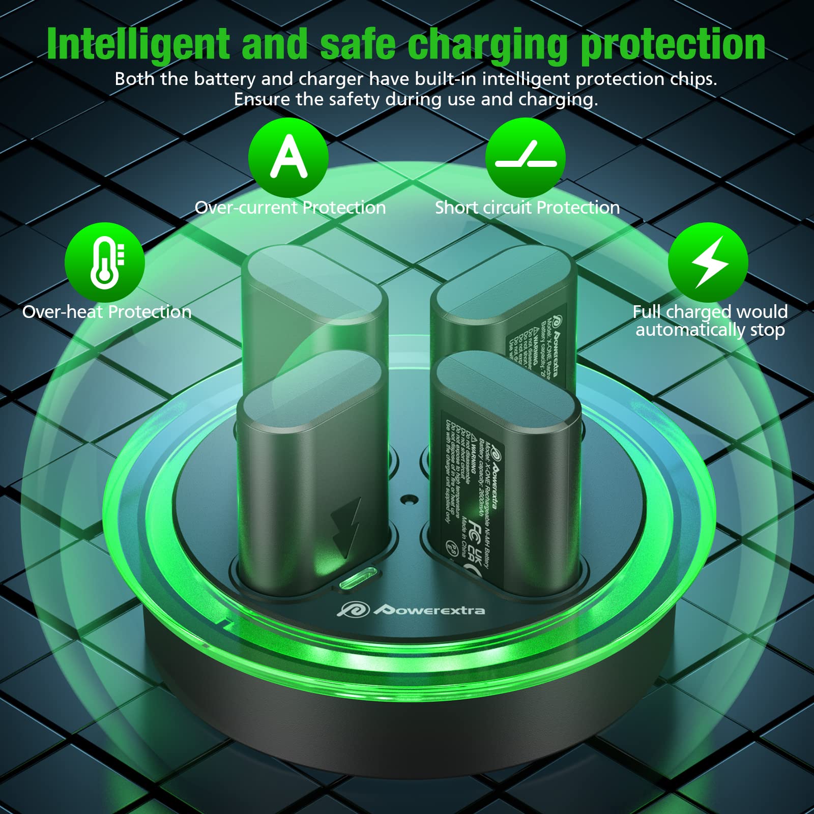 Powerextra Stazione di ricarica rapida per pacco batterie controller One S/X, pacco batterie ricaricabili ad alta capacità 4 × 2600 mAh con dock di ricarica per controller One S/X