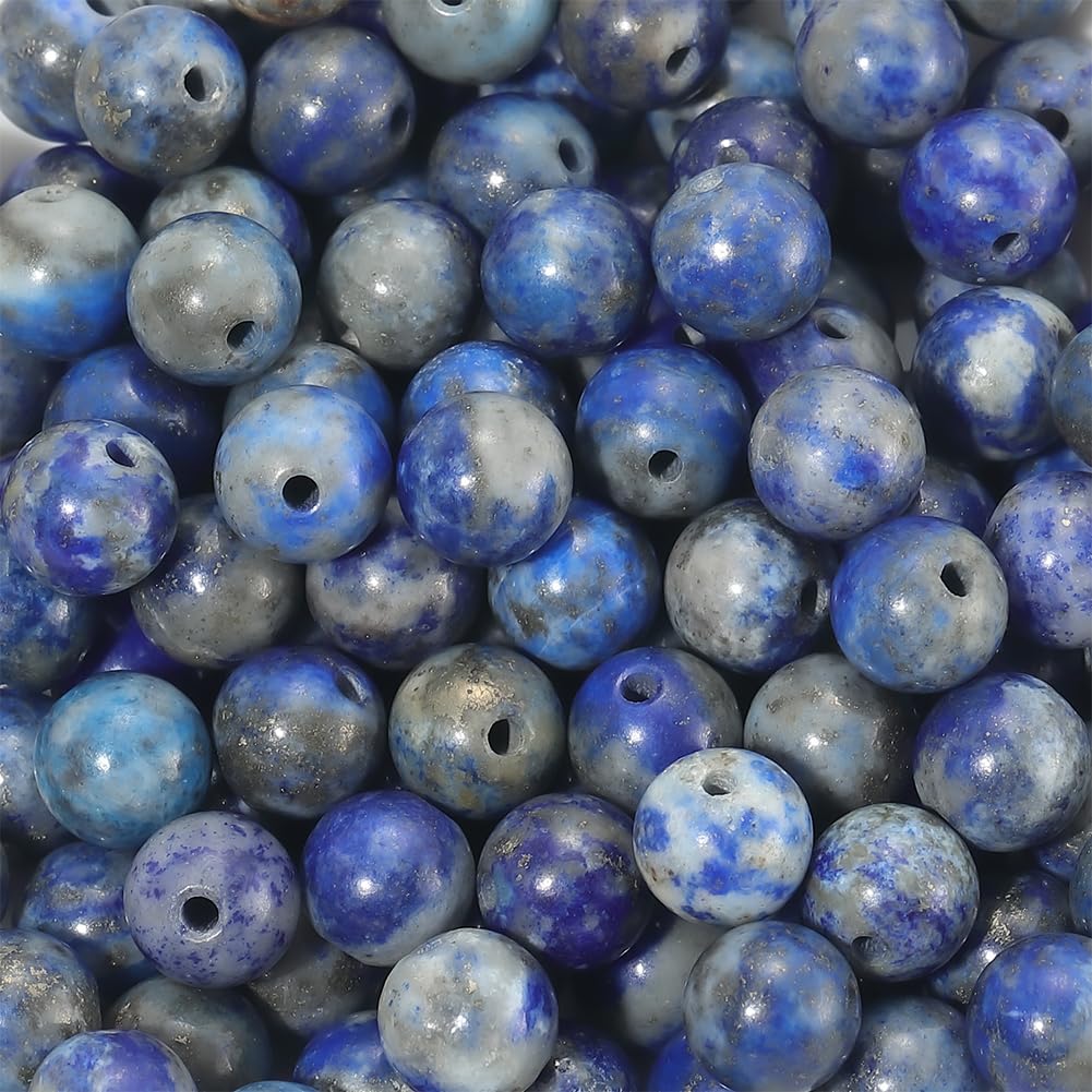 PONABEADIY 1 Box 6MM 120PCS Natural Lazuli Beads with Holes Deep Blue Round Gemstone Smooth Polished Loose Spacer Bead Bulk for Jewellery Making Earrings Bracelet Necklace Decor DIY Craft Supply