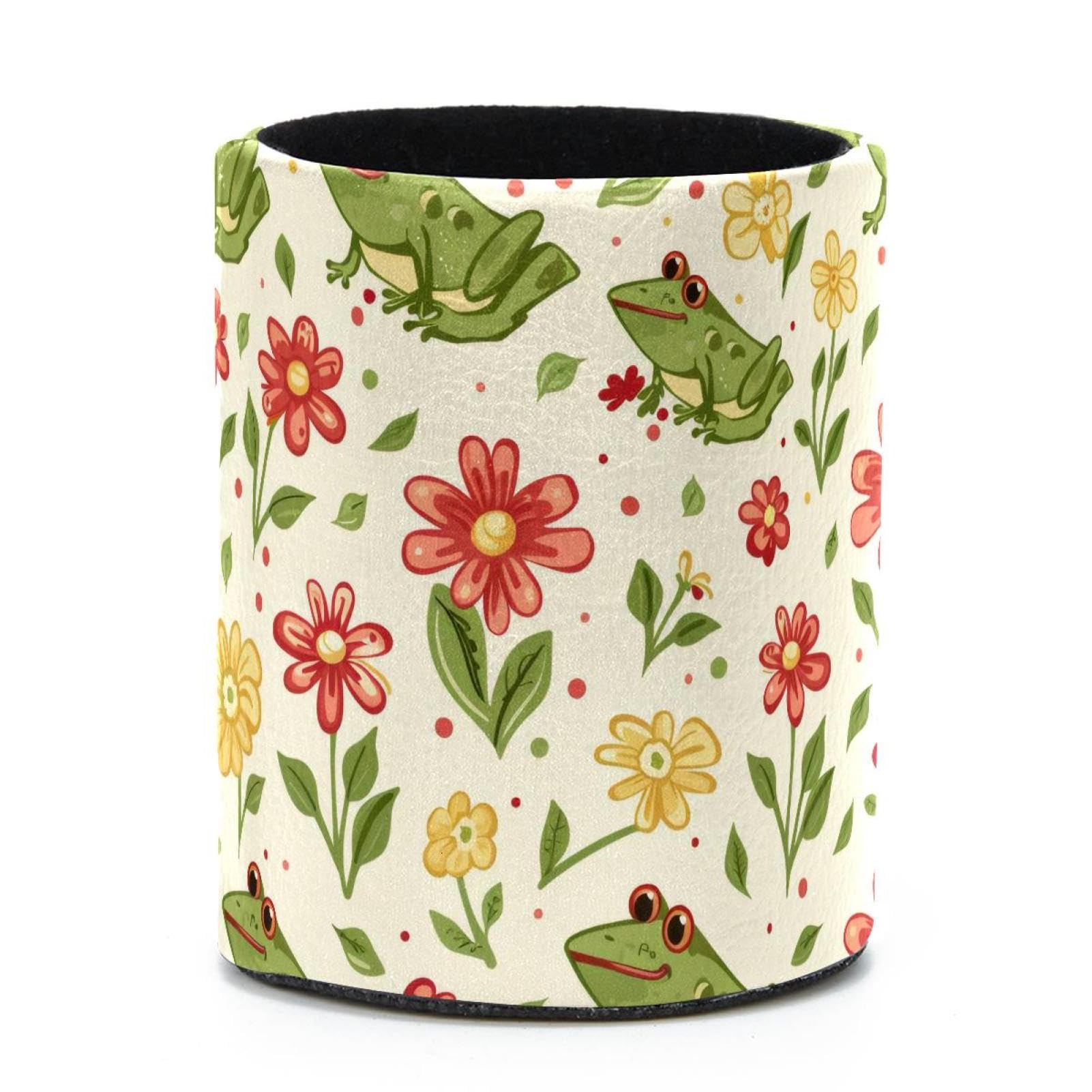 VAPOKF Round Pencil Holders for Desk, Frogs Floral Pen Holders Pen Pot Makeup Brushes Storage Desktop Stationery Supplies Organiser for Home Office