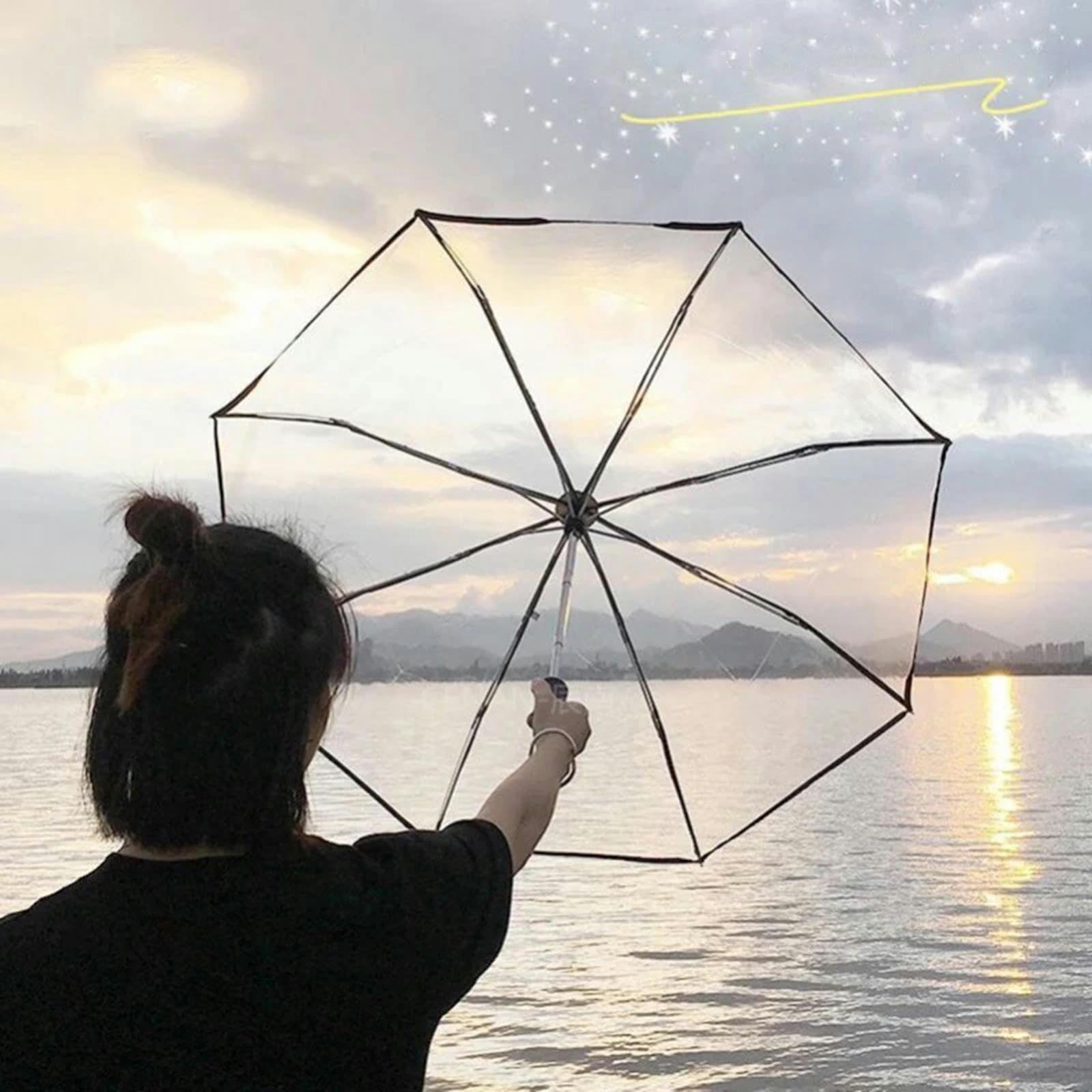 TEidea Regenschirm Transparent Winddicht Automatisch Faltbarer Regenschirm Unisex Tragbar Für Outdoor Reisen Und Business