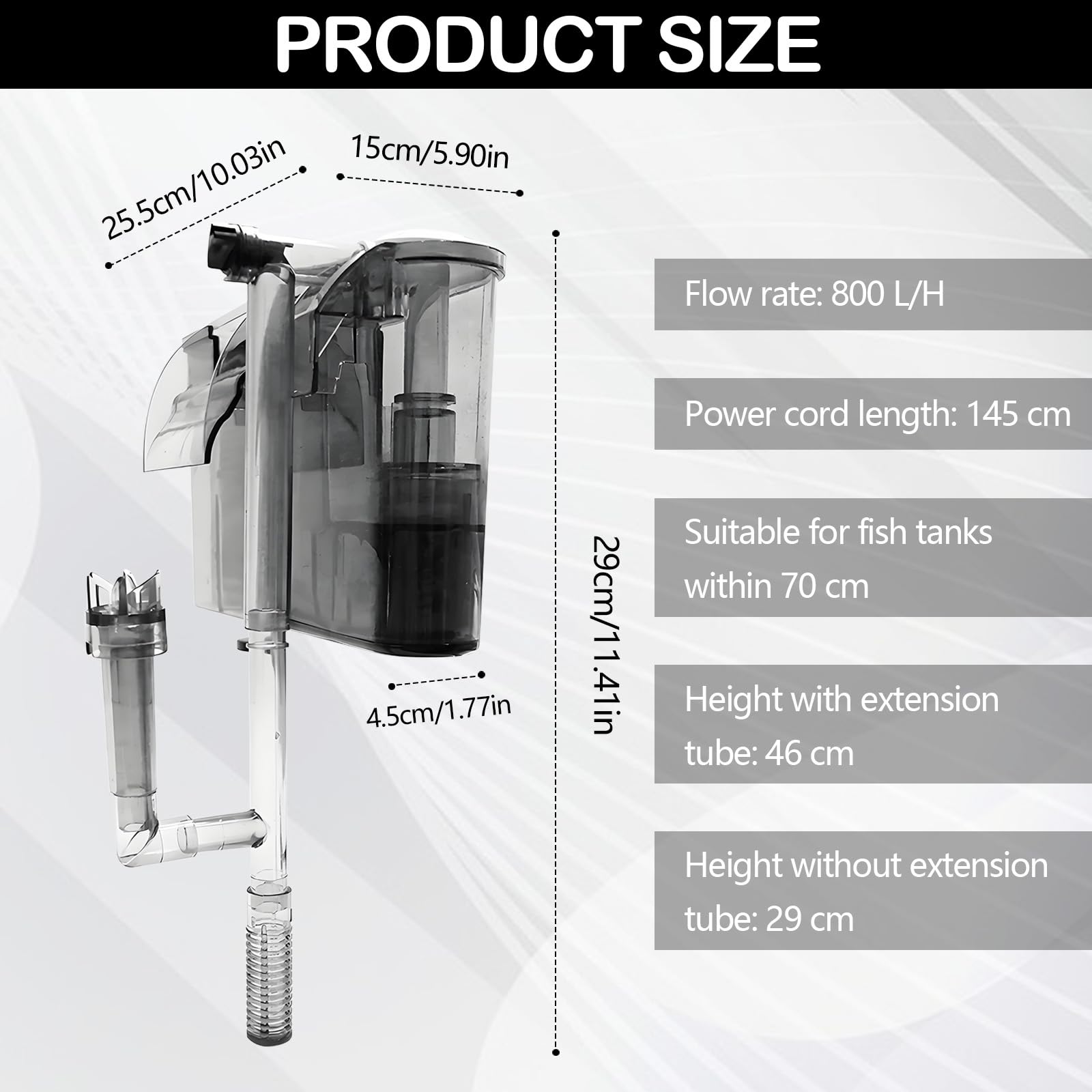 Filtro Externo Acuario, Filtro Acuario 800 L/H, Filtro Colgante Acuario, Flujo de Agua Ajustable Filtros Silenciosos, Filtro Cascada 12W para 30-210 litros de Acuario, Circulación Oxígeno