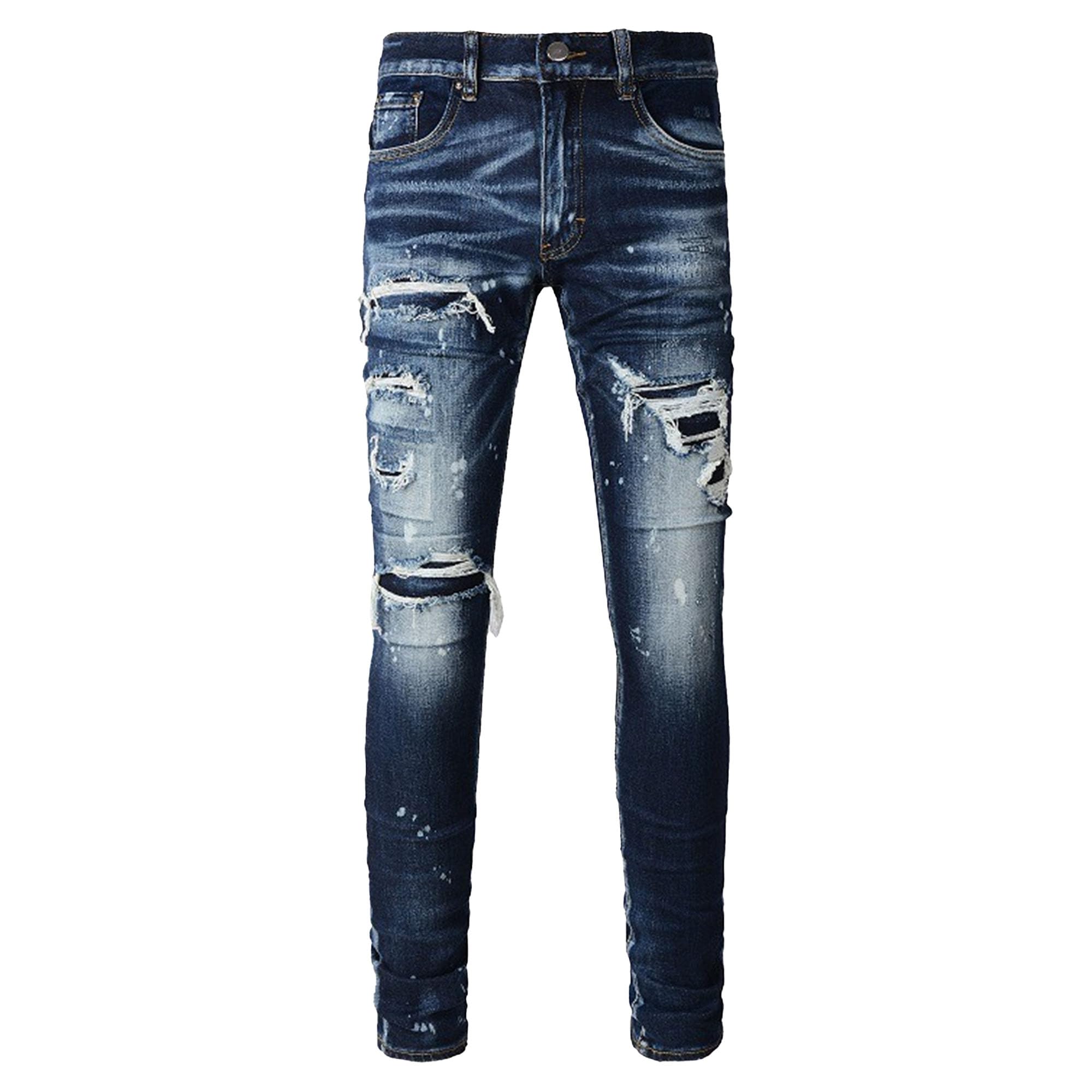 Maiyifu-GJ Men's Distressed Skinny Leg Jeans Slim Fit Casual Denim Pants Destroyed Fashion Streetwear Jean Trousers (Blue,38)