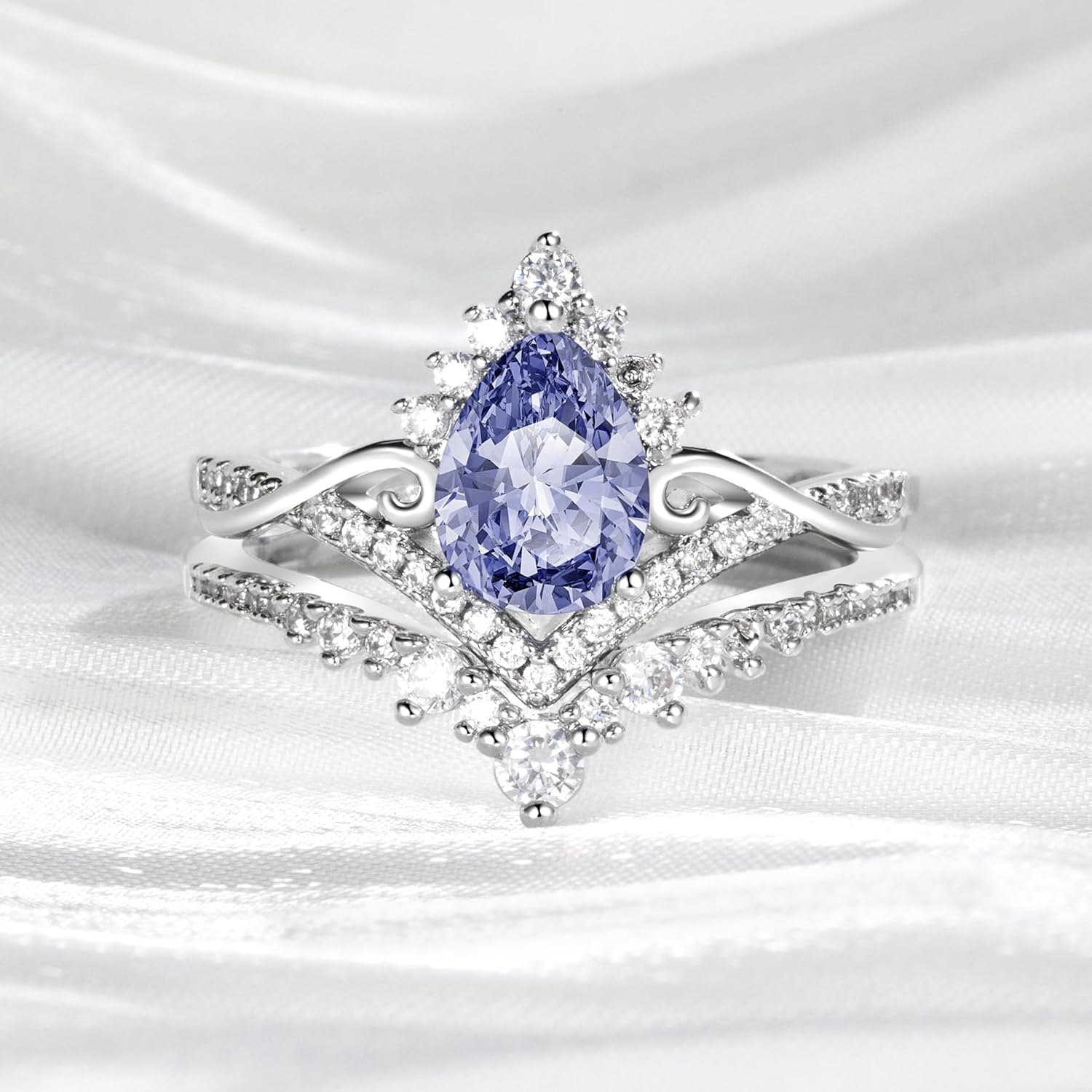 1.0CT S925 Sterling Silver Bridal Ring Sets Teardrop CZ Engagement Vintage Pear Birthstone Promise Rings Wedding Bands for Women