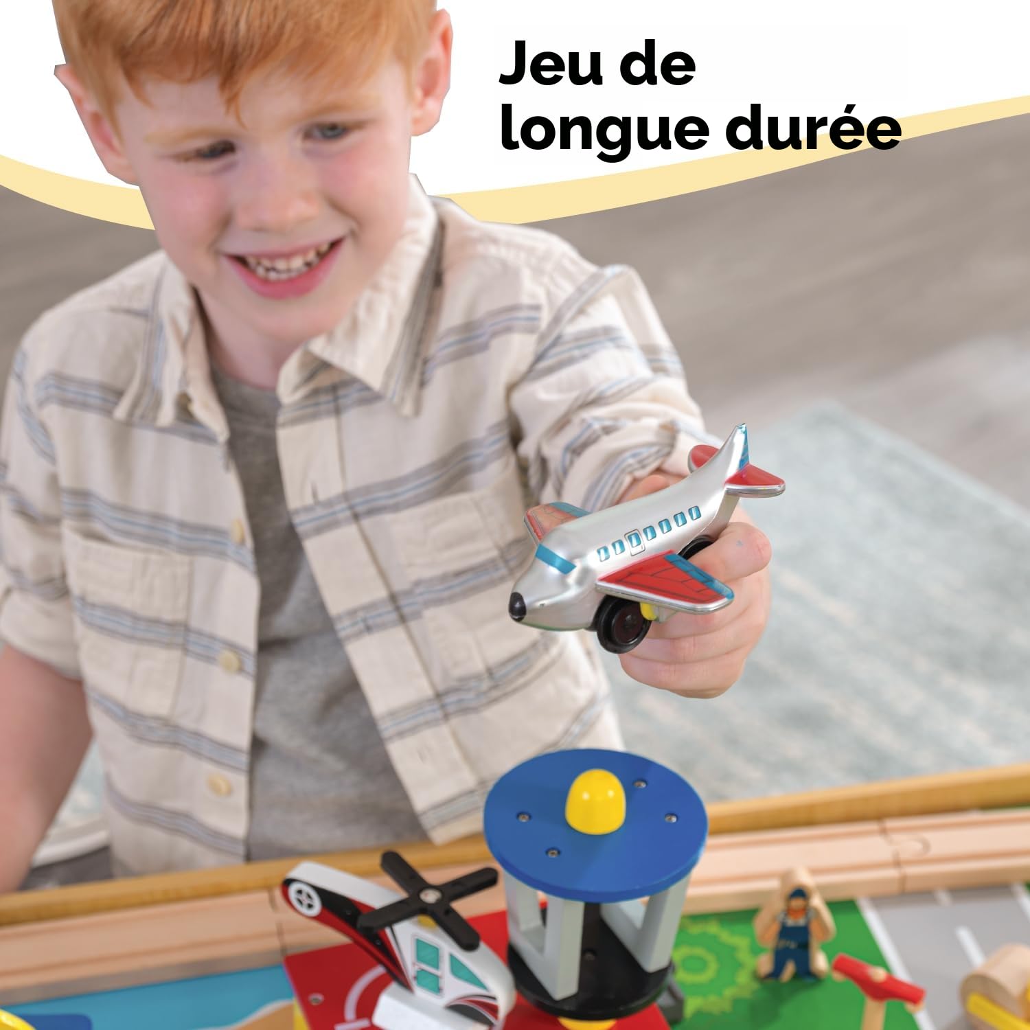 KidKraft Ensemble Table Circuit de Train en Bois Waterfall Mountain pour Enfant avec Boîte de Rangement, Accessoires incluent Grue, Avion et Voitures, Jouet Enfant dès 3 Ans, 17850