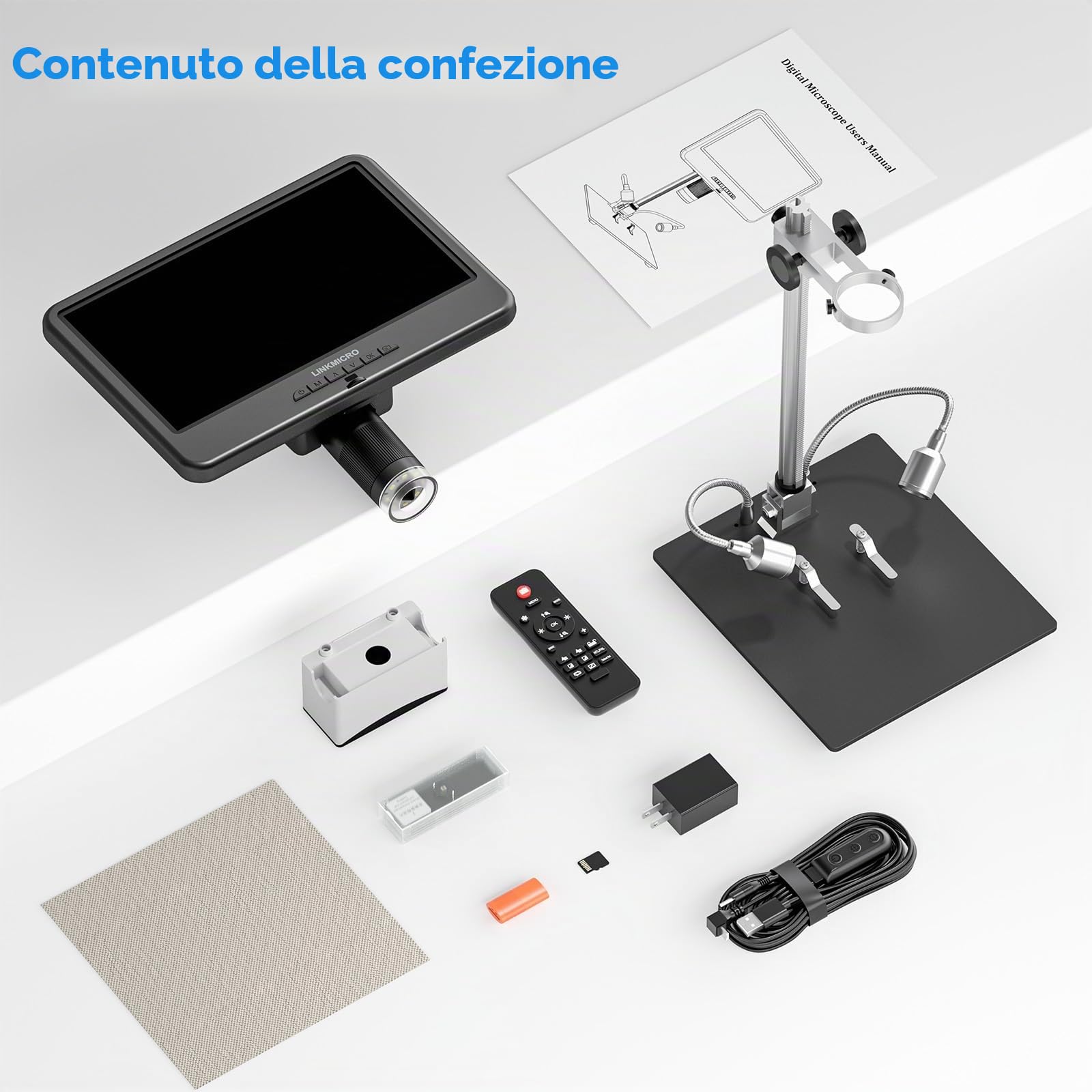 LM210 - Microscopio digitale a moneta LCD da 10,1 pollici, vista completa per monete di errore, microscopio per saldatura per riparazione elettronica, lente d'ingrandimento 260X per adulti