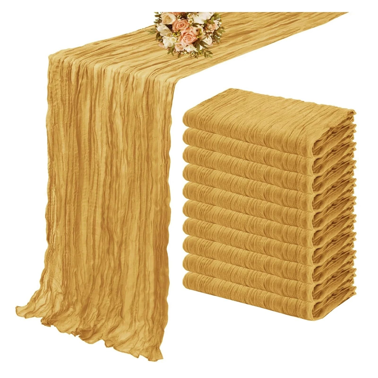 Chiffon Table Runner 10PCS Green Gauze Table Runner Setting Dining Wedding Party Banquets(10Pcs Kurkuma,50x50cm)