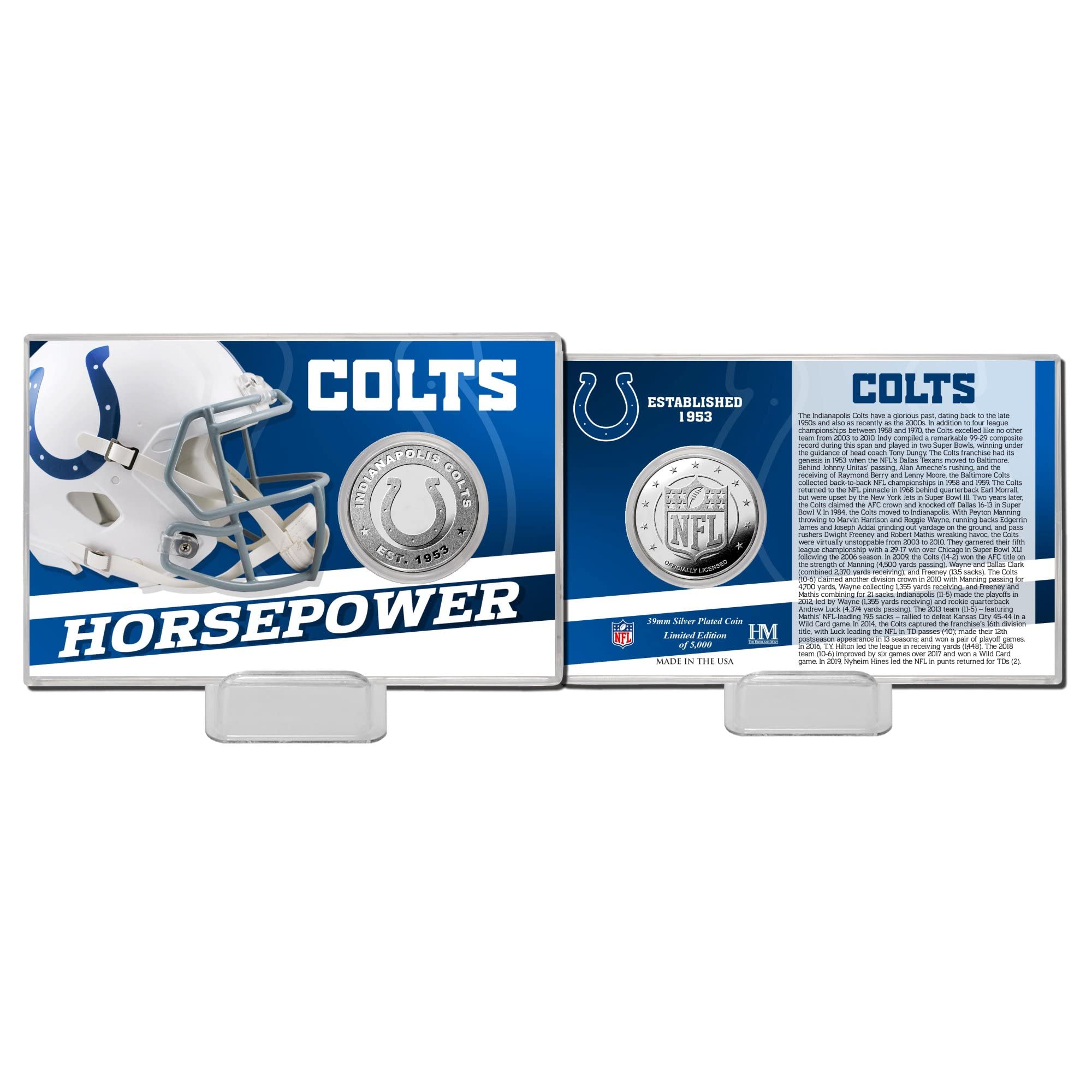 Highland Mint NFL Team History Silver Coin Card - Indianapolis Colts