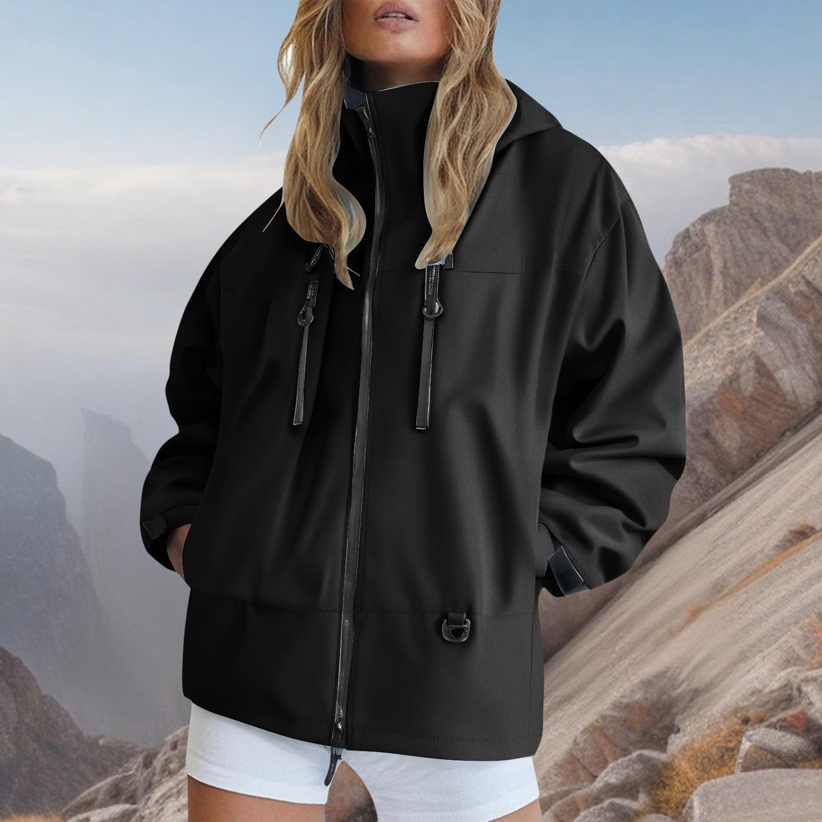 Giacca Antipioggia Da Donna, A Leggera Con Cappuccio, Impermeabile Ripiegabile 100 Grammi 14 Anni Nero Donna Cappuccio Trasparente Completo Antivento E Tascabile Trekking Invernale
