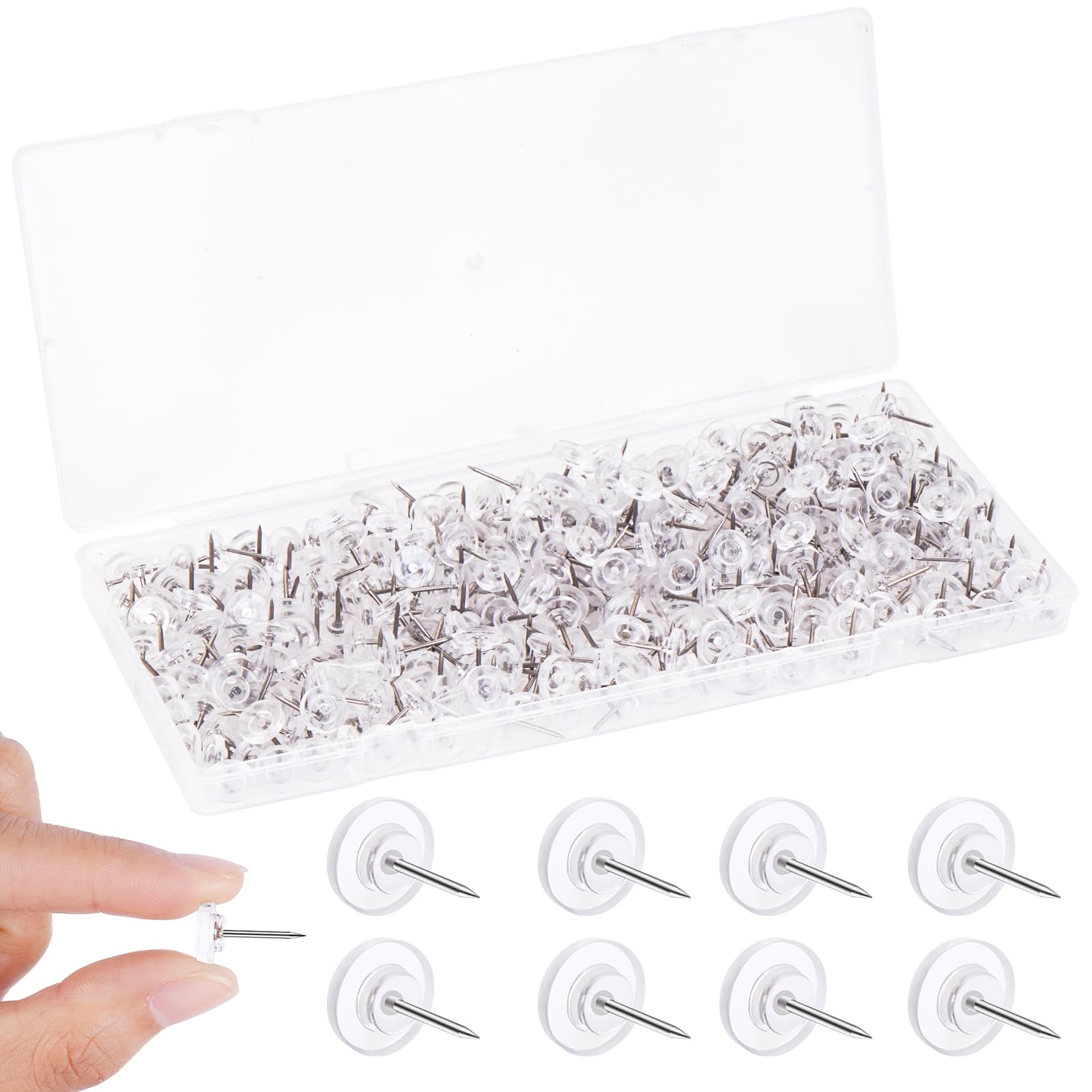 450-Pack Clear Push Pins Thumbtacks, Clear Thumb Tacks for Wall, Flat Push Pins for Bulletin Board Cork Board, Plastic Wall Tacks Wall Pins for Map Photo Paper